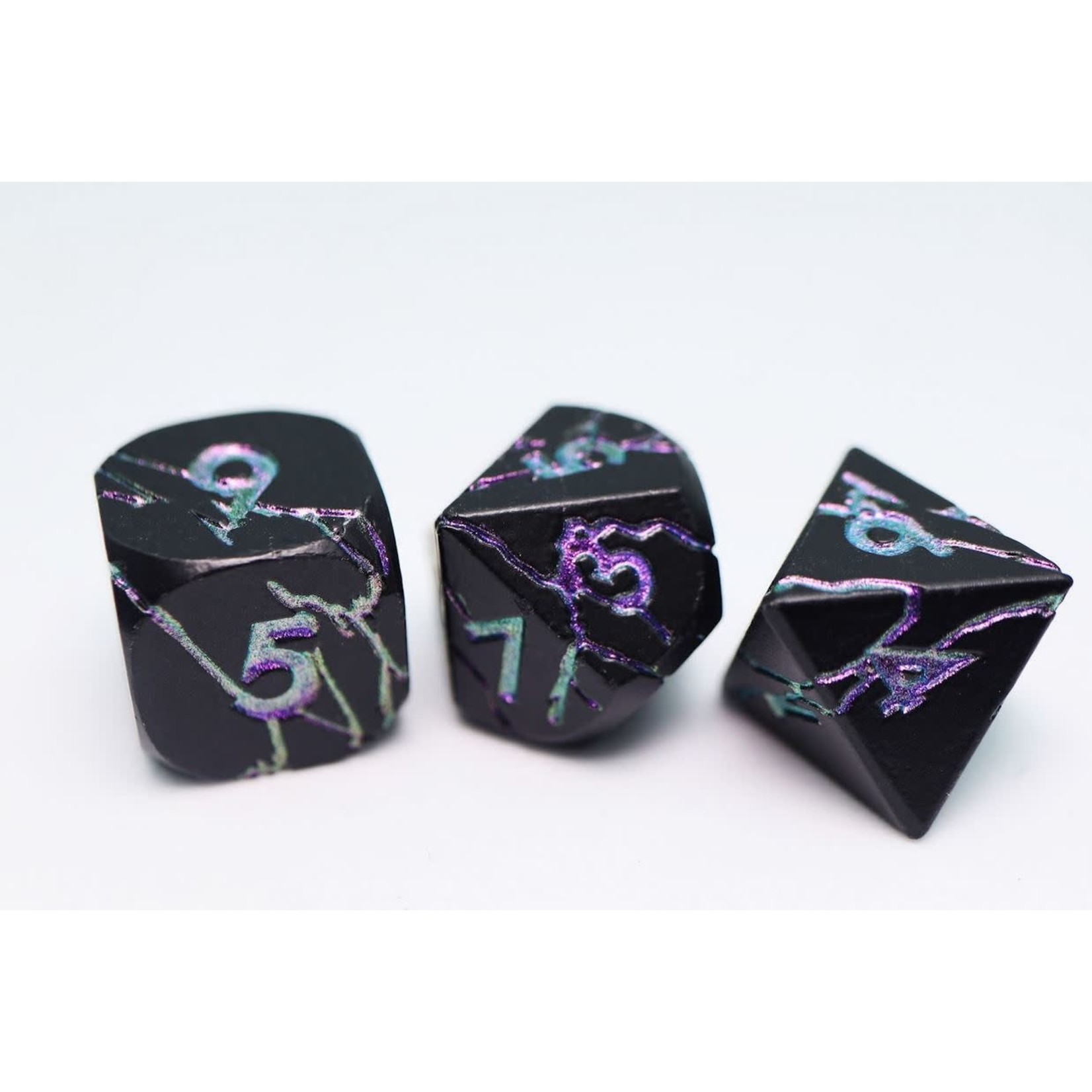 Foam Brain Metal Dice: Purple Lightning RPG Set