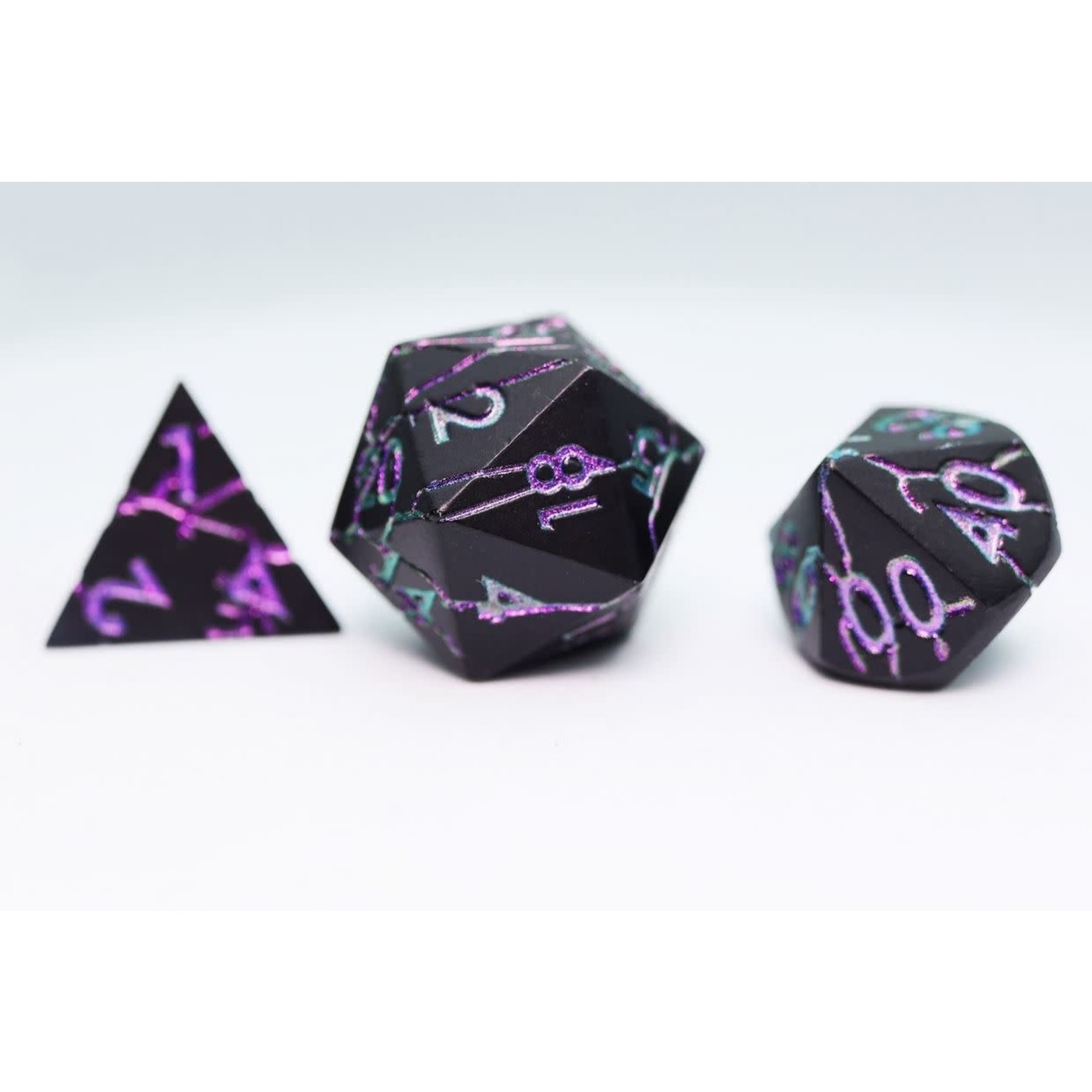 Foam Brain Metal Dice: Purple Lightning RPG Set