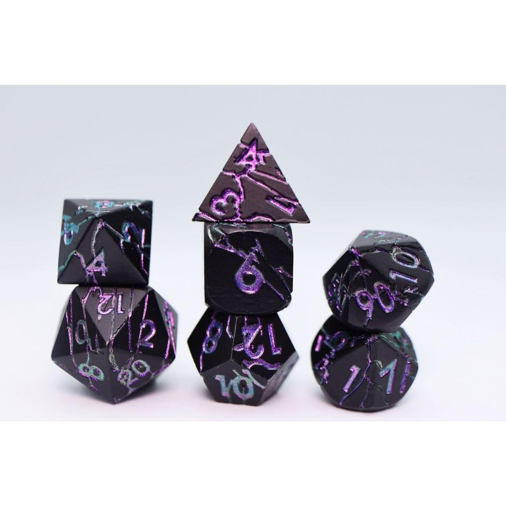 Foam Brain Metal Dice: Purple Lightning RPG Set