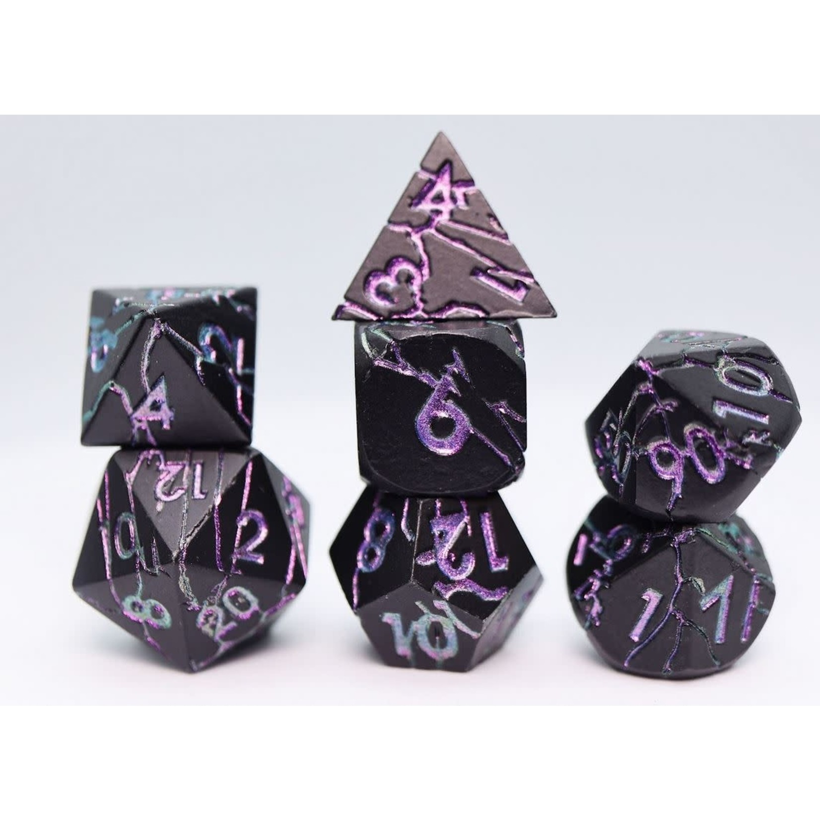 Foam Brain Metal Dice: Purple Lightning RPG Set