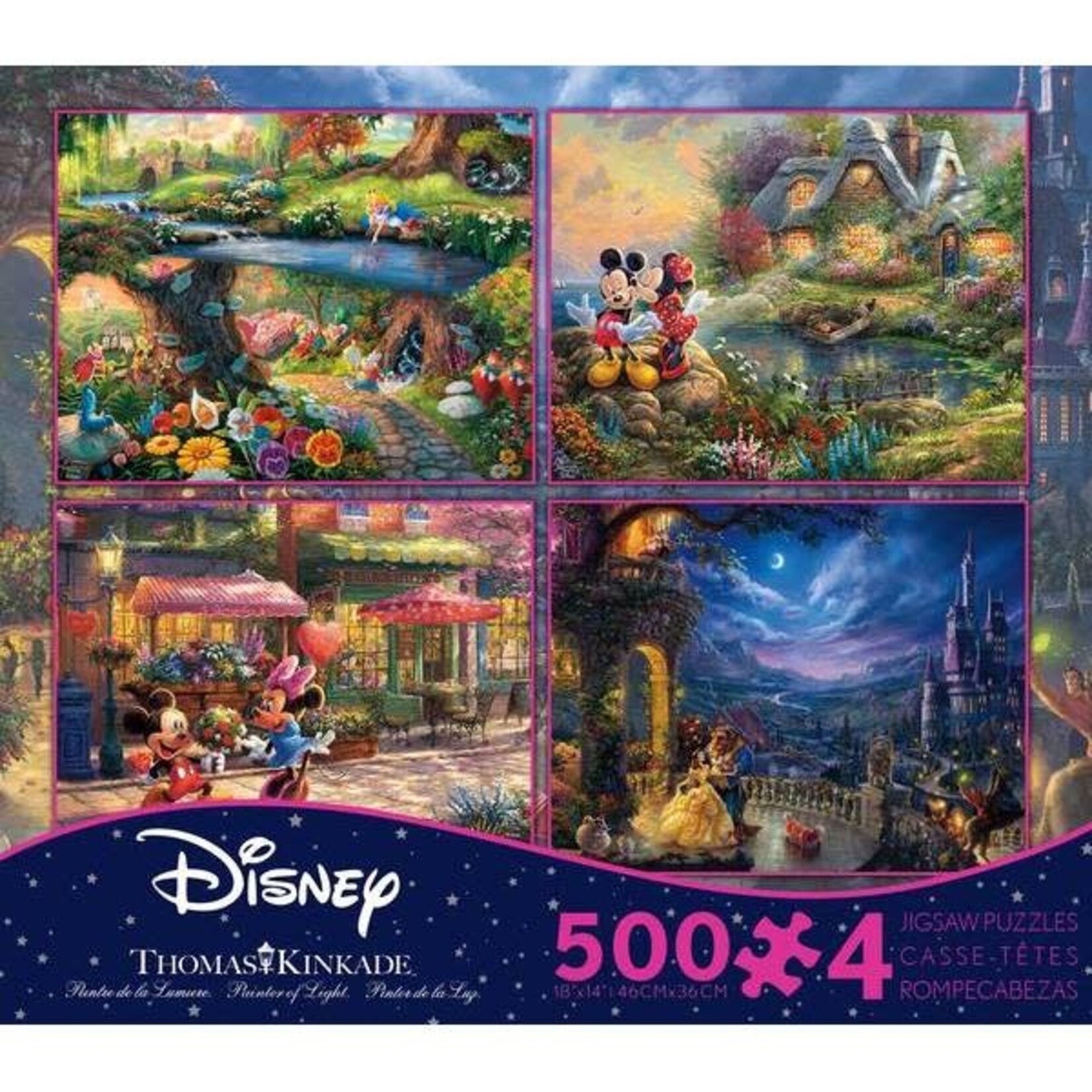 Disney Dreams 4 in 1 500 Piece Puzzle Set Thomas Kinkade (Tangled, Peter Pan, Sleeping Beauty and Mickey)