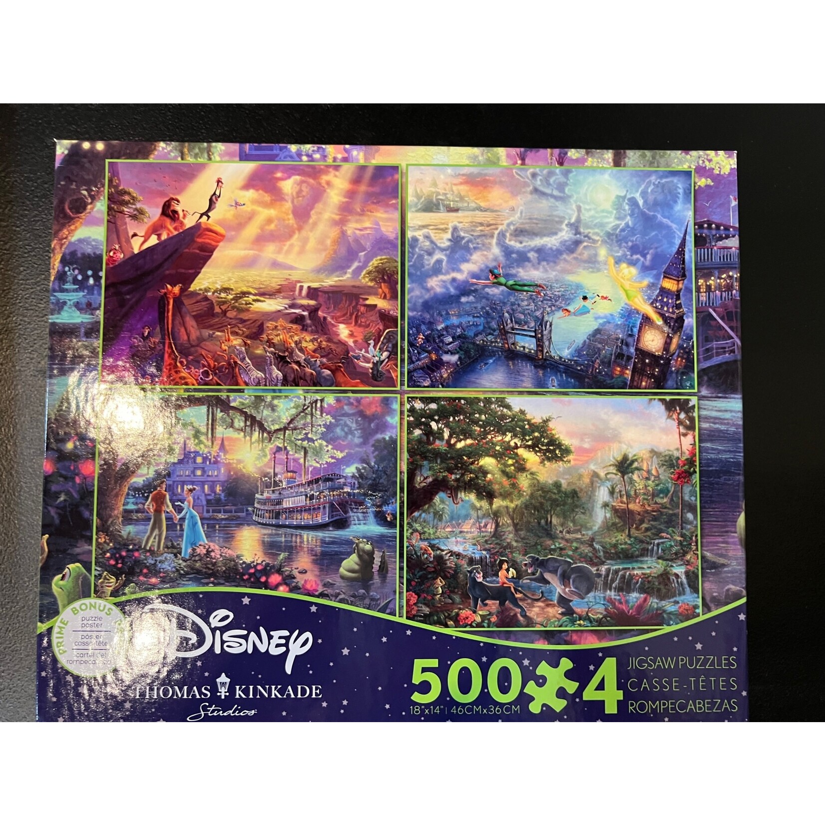 Disney Dreams 4 in 1 500 Piece Puzzle Set Thomas Kinkade (Lion King, Princess Frog, Peter Pan and Jungle Book)