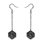 Dragon's Eye D20 Dice Earrings - Gunmetal with Purple Gems