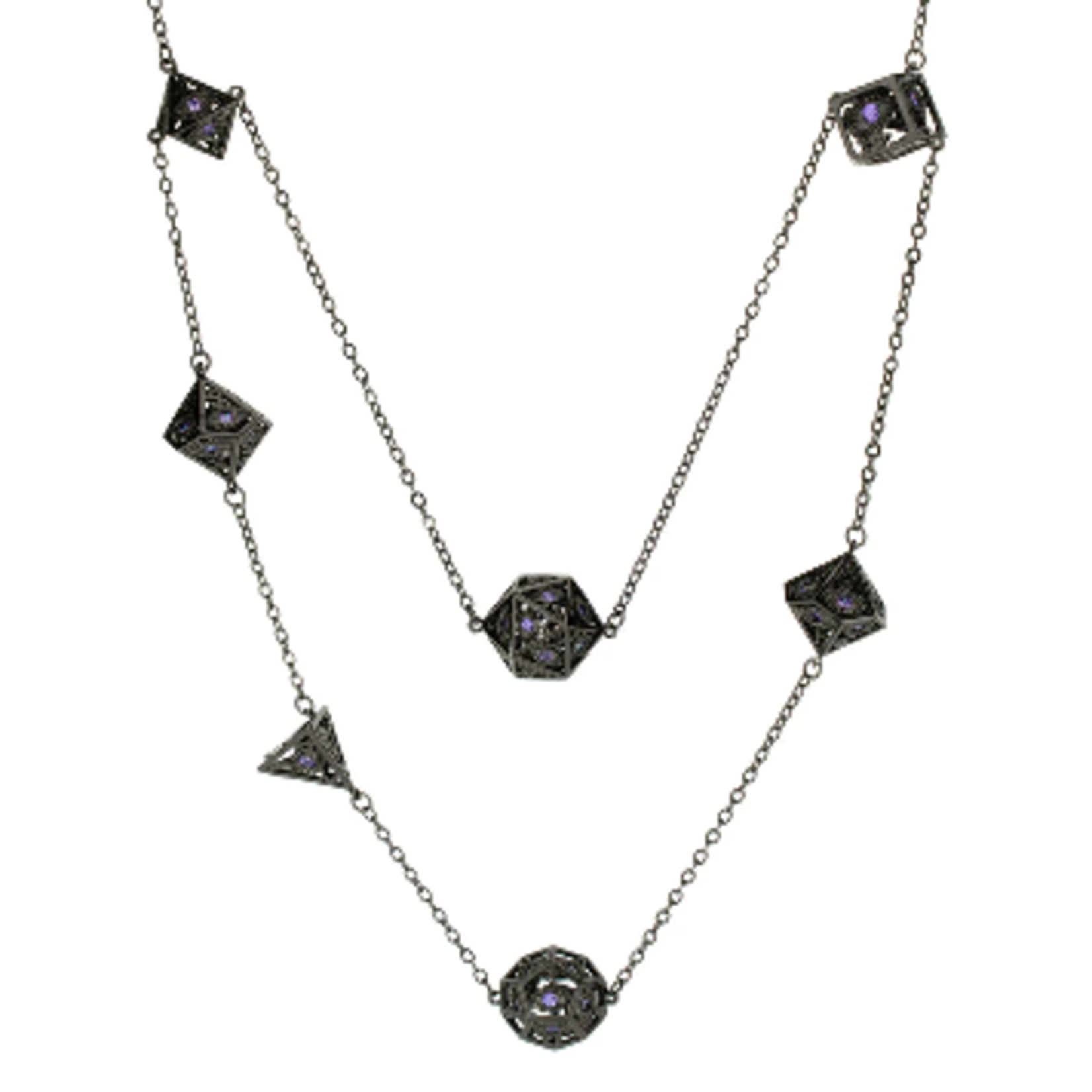 Dragon's Eye 7-die Necklace - Gunmetal with Purple Gems