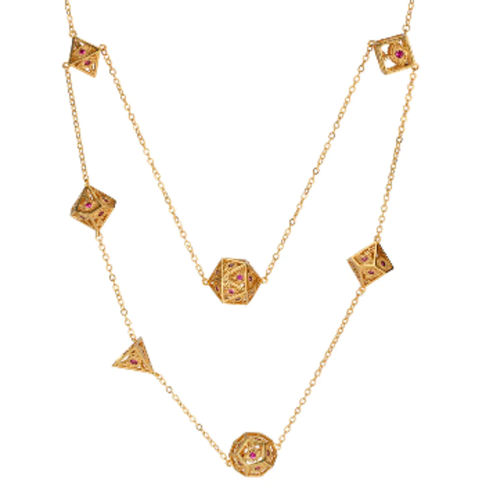 Dragon's Eye 7-die Necklace - Gold with Ruby Red Gems