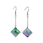 Dice Earrings: D10 Galaxy Green & Purple