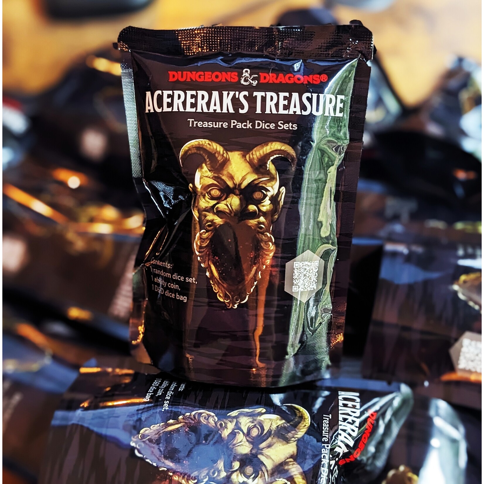 Acererak's Treasure Pack Dice Sets (Metal Coin, Dice Bag  and Polyhedral Dice Set)