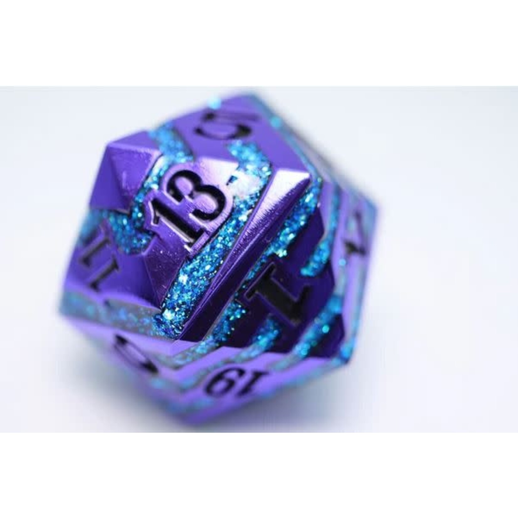 Foam Brain Metal Dice: 35mm Metal D20 - Purple with Blue Mica