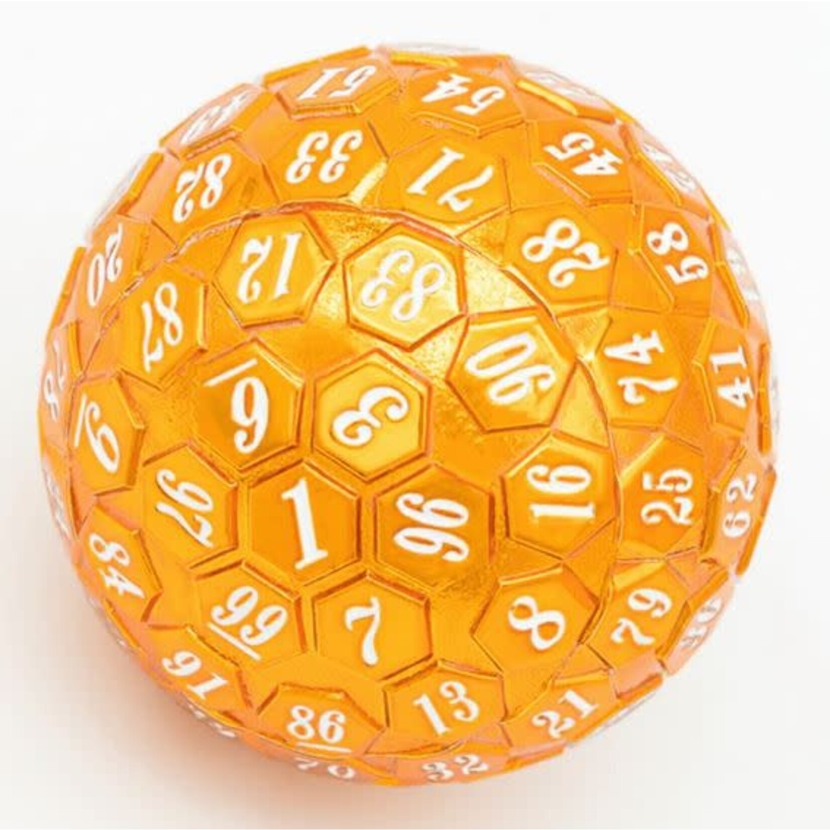 Foam Brain Metal Dice: 45mm Solid Metal D100 - Orange with White