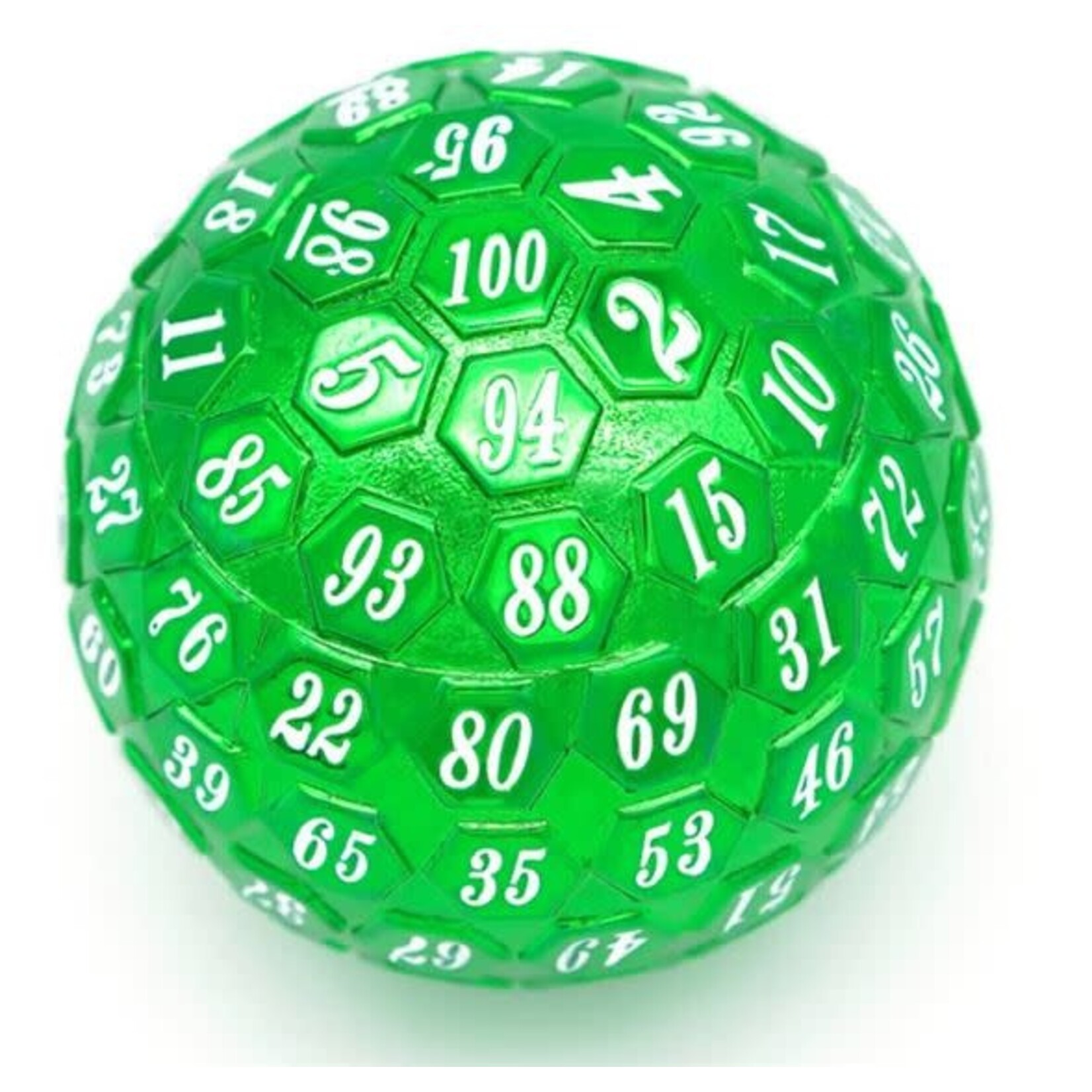 Foam Brain Metal Dice: 45mm Solid Metal D100 - Green with White