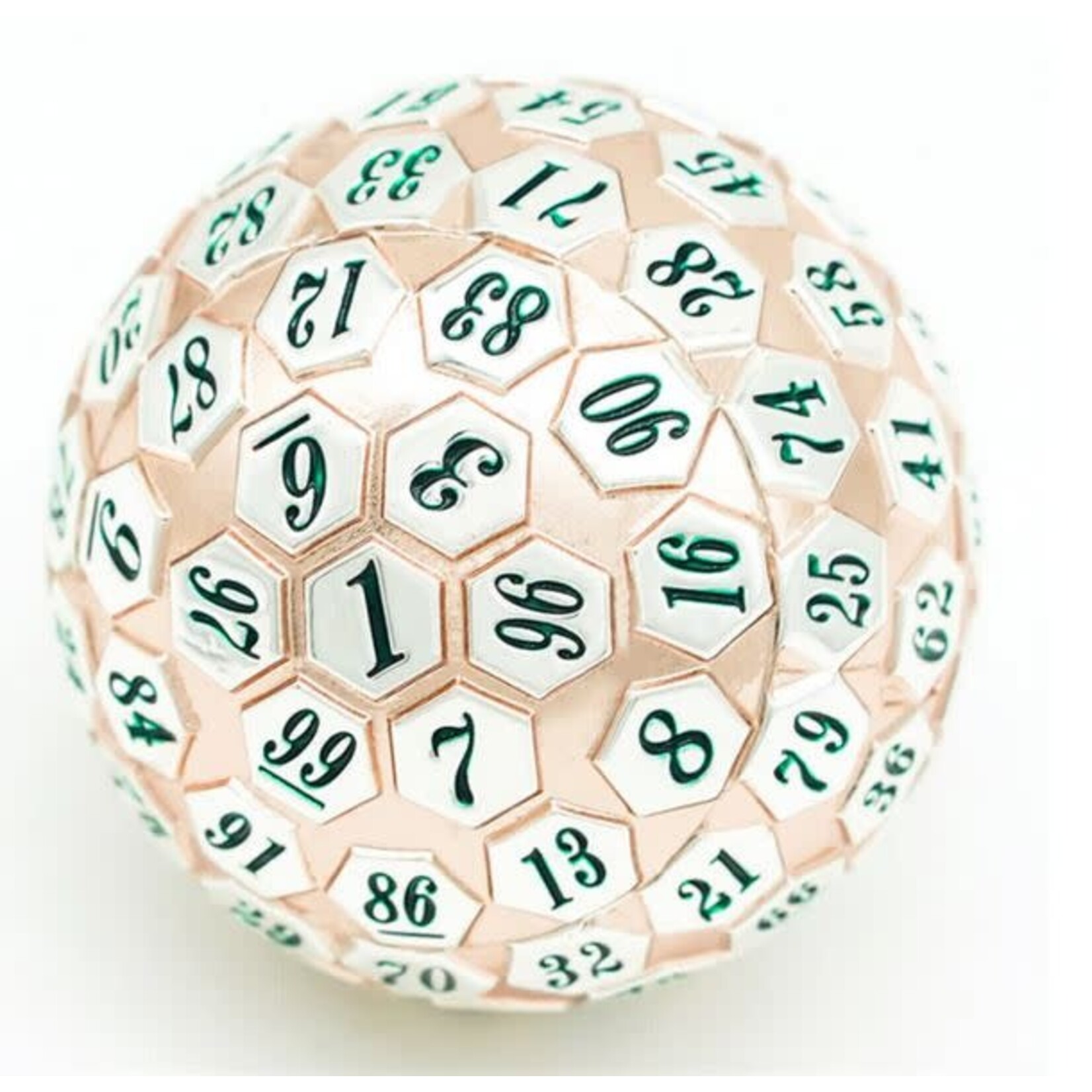Foam Brain Metal Dice: 45mm Solid Metal D100 - Rose Gold & Silver