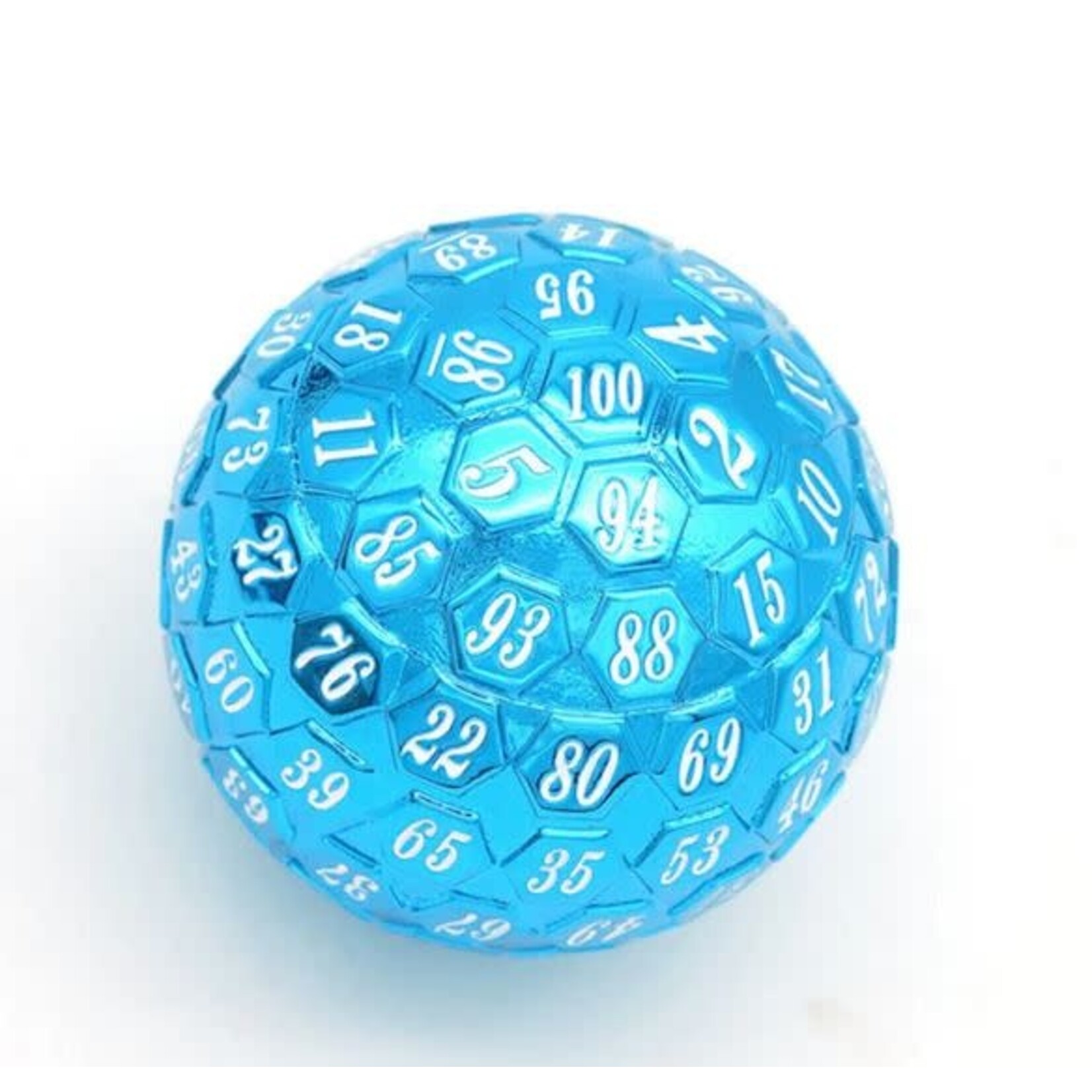 Foam Brain Metal Dice: 45mm Solid Metal D100 - Blue with White