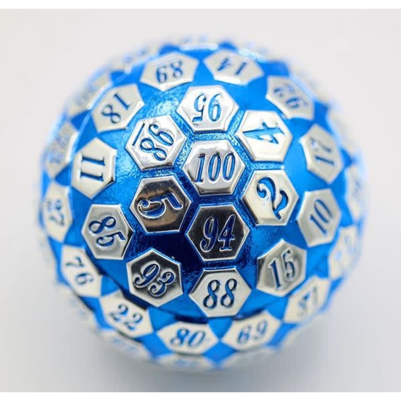 Foam Brain Metal Dice: 45mm Solid Metal D100 - Blue & Silver
