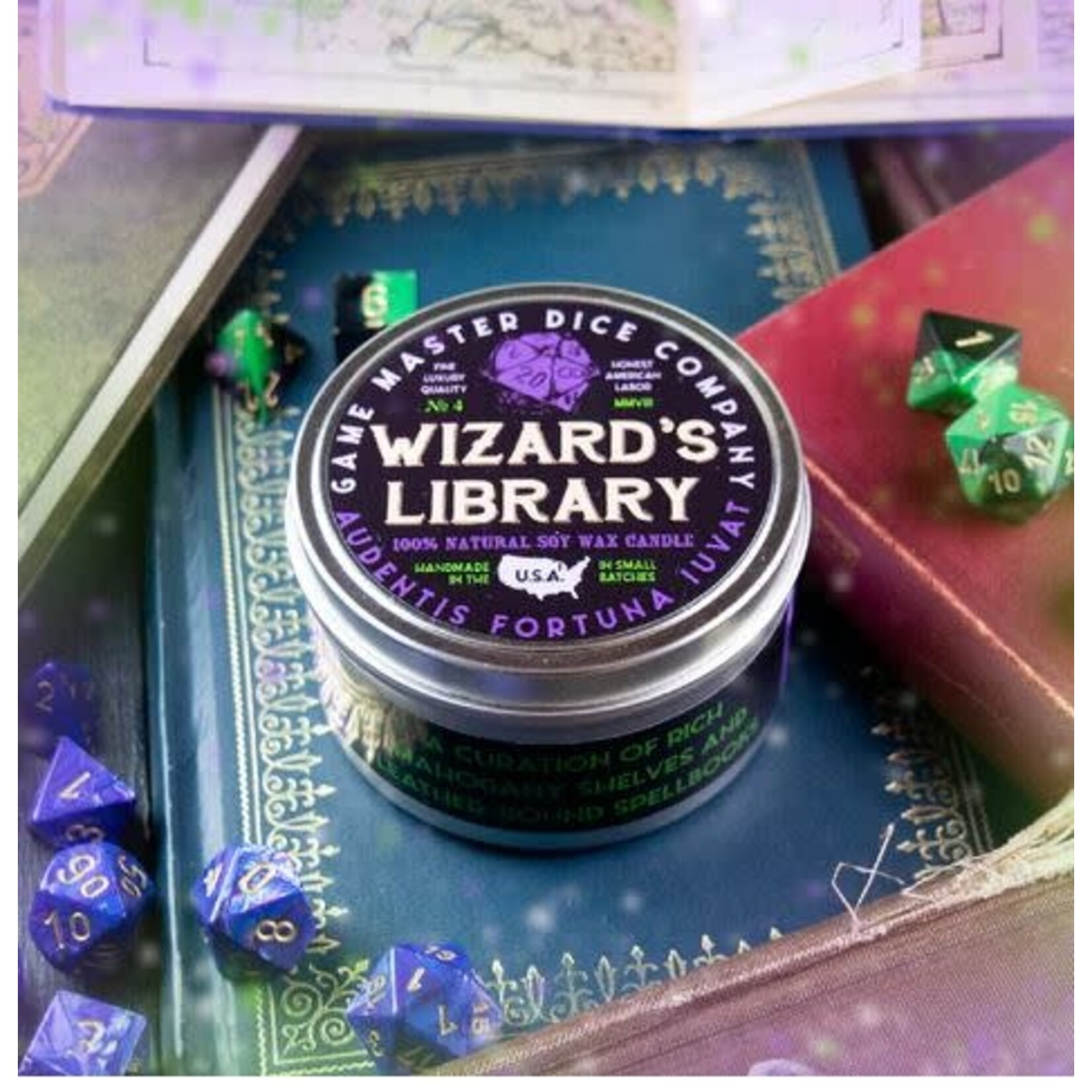 Game Master Dice Wizard's Library Gaming Candle | 8oz Tin