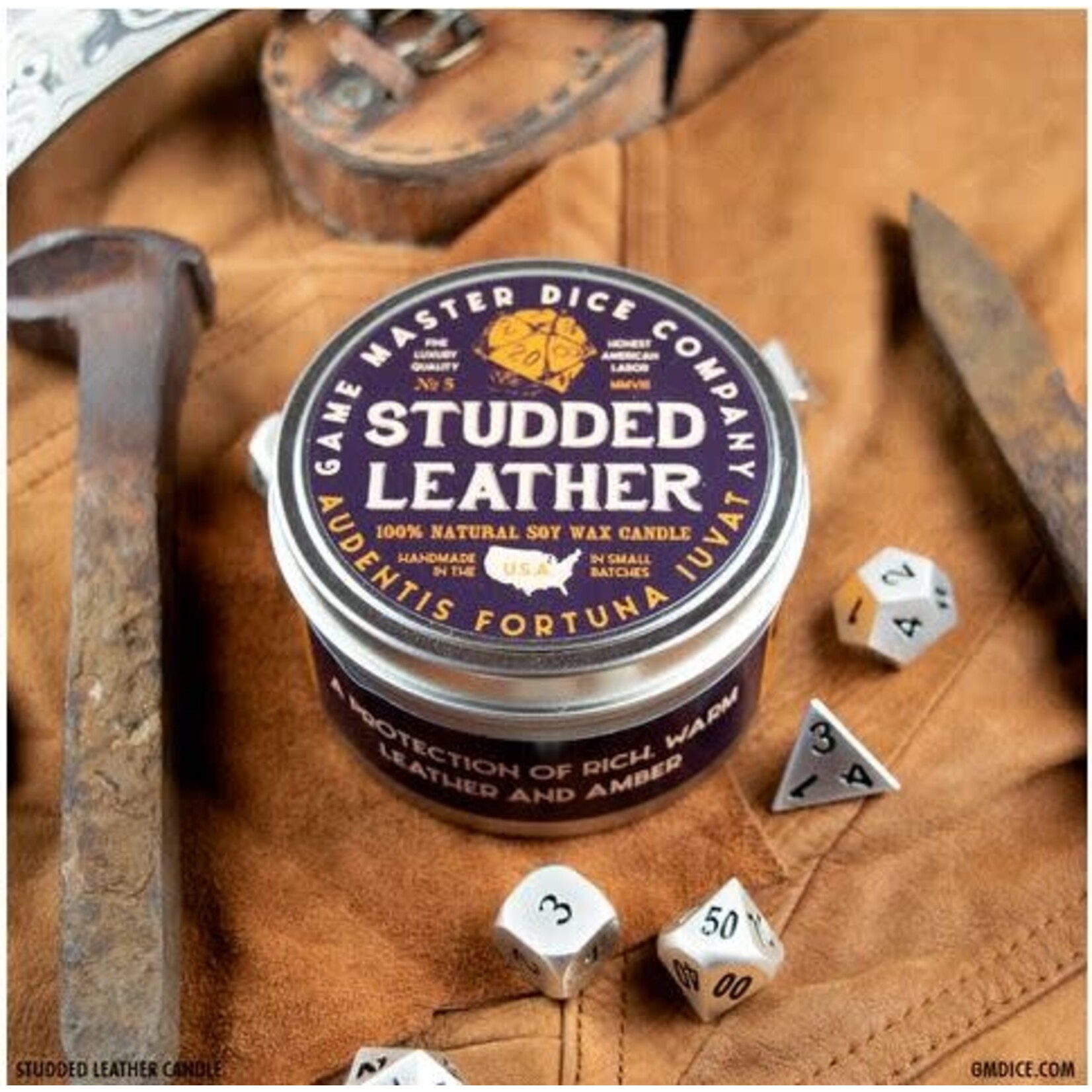 Game Master Dice Studded Leather Gaming Candle | 8oz