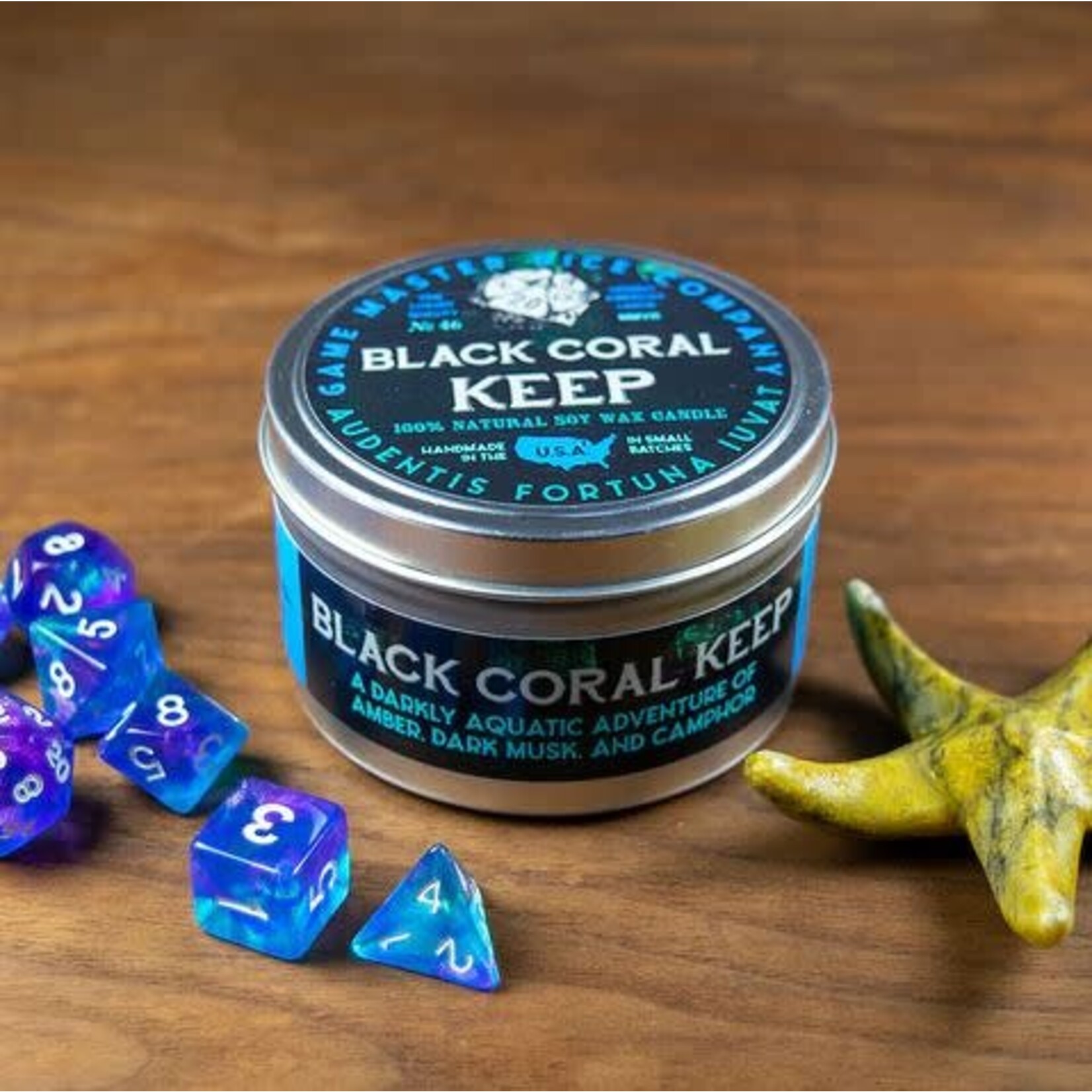 Game Master Dice Black Coral Keep Candle | 8oz Tin