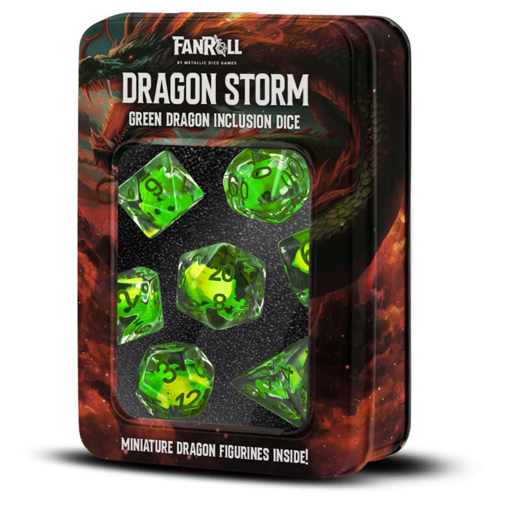 Dragon Storm: Green Dragon Inclusion 7 Polyhedral Dice Set