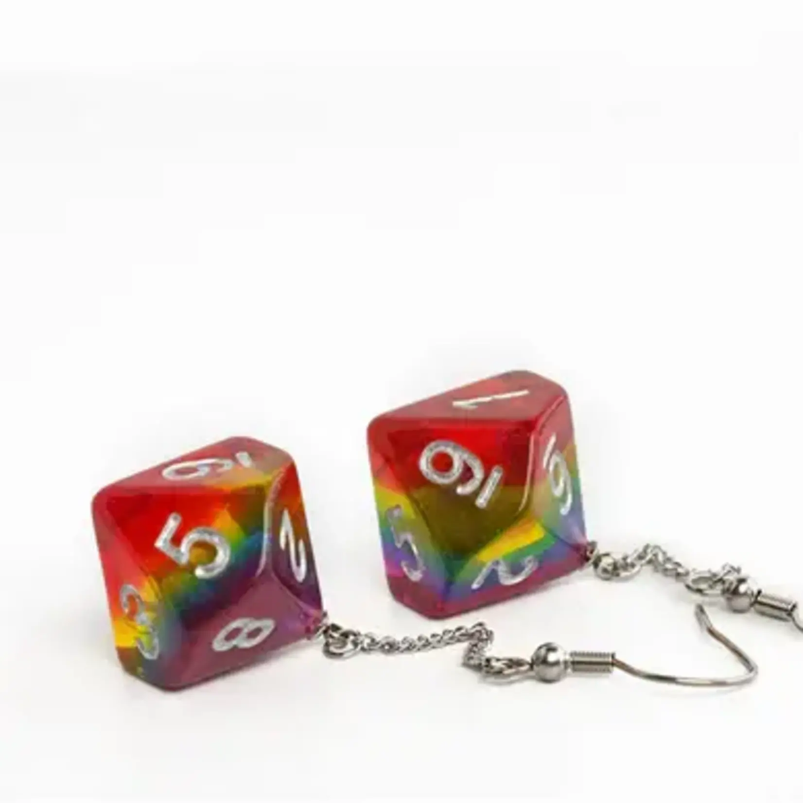 Dice Earrings: D10 Glitter Rainbow