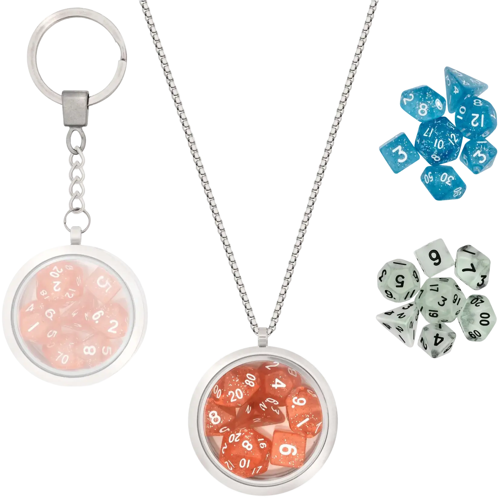 Dice Locket Necklace and Keychain Set