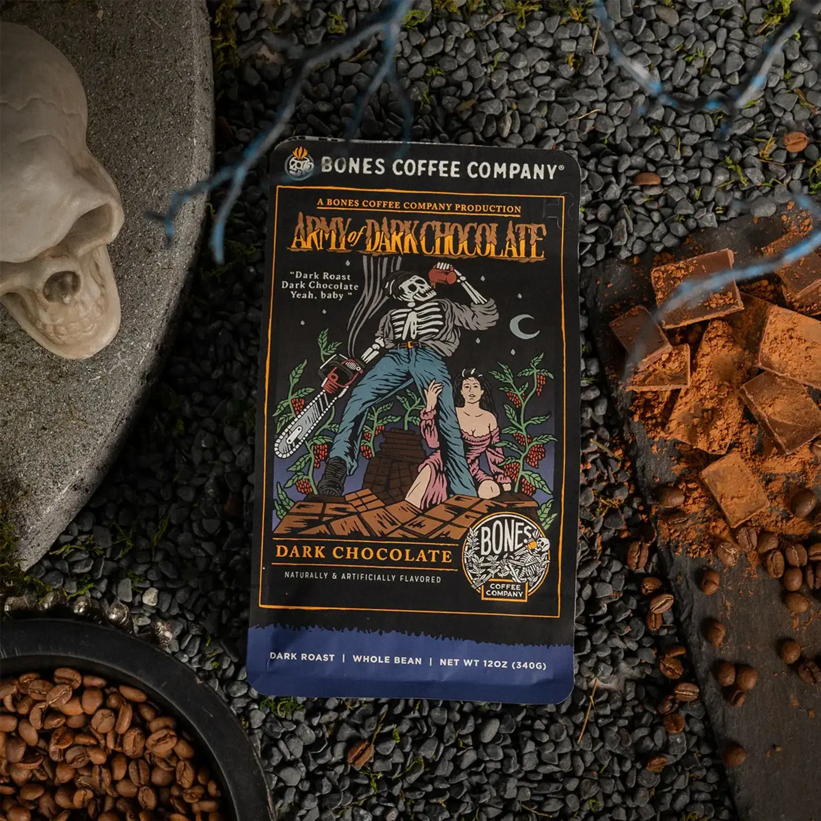 Bones Coffee Bones Coffee: Army of Dark Chocolate 12 oz Ground Coffee