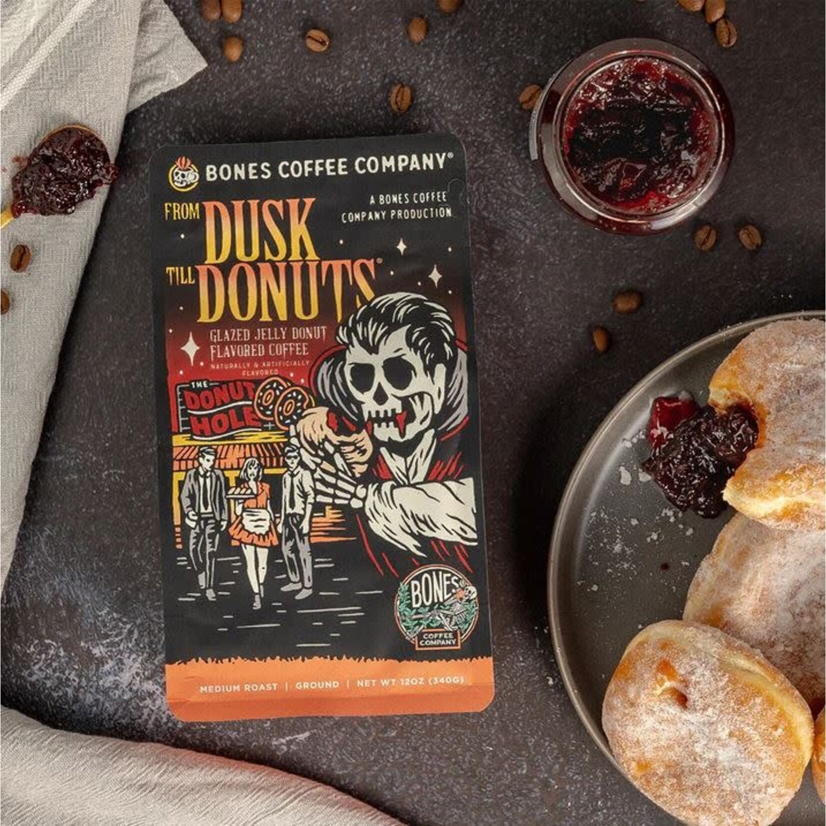 Bones Coffee: From Dusk Till Donuts 12oz Ground Coffee