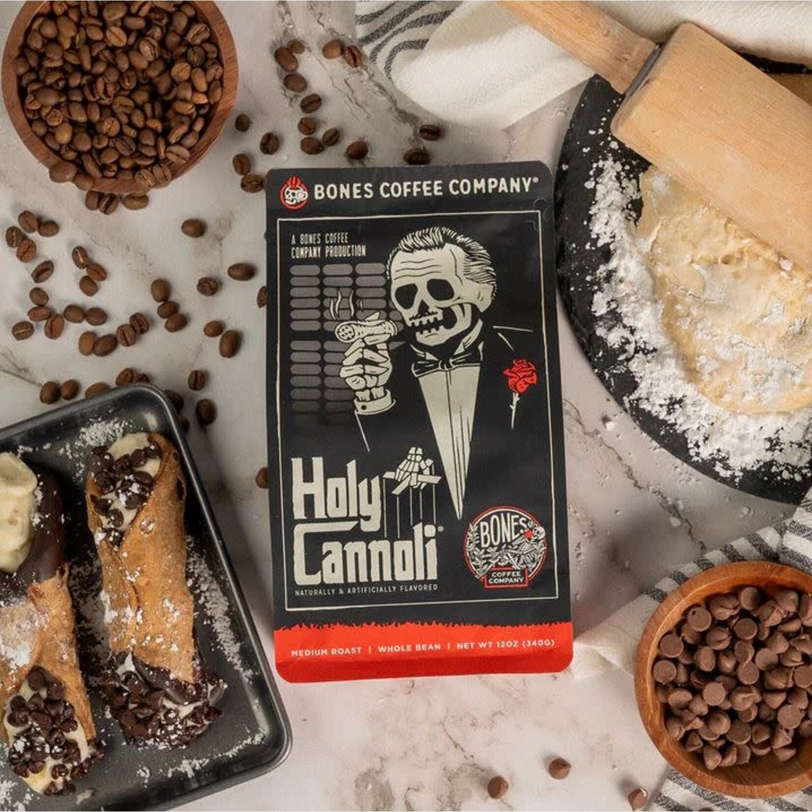 Bones Coffee Bones Coffee: Holy Cannoli 12 oz Ground Coffee