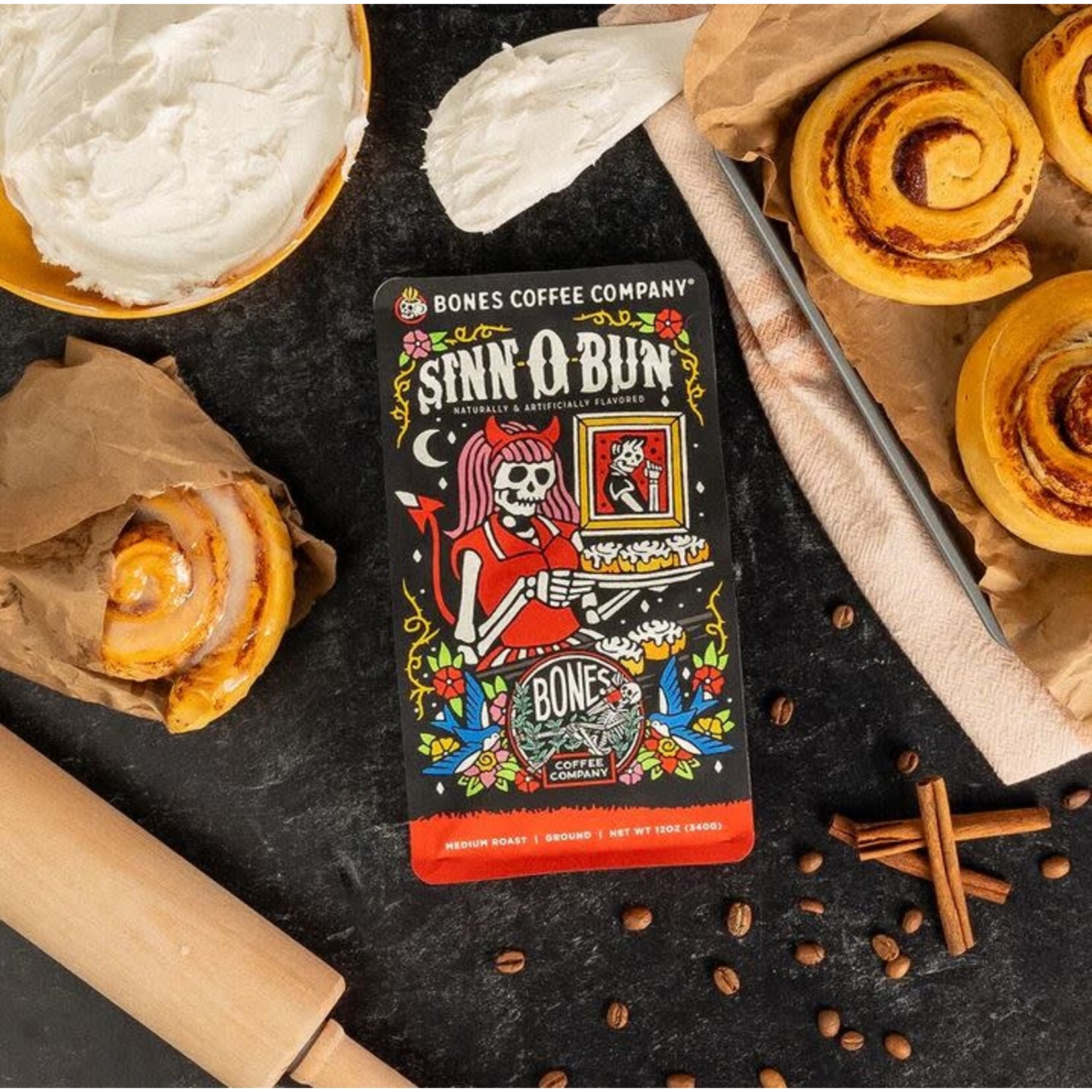 Bones Coffee Bones Coffee: Sinn-O-Bun 12 oz Ground Coffee