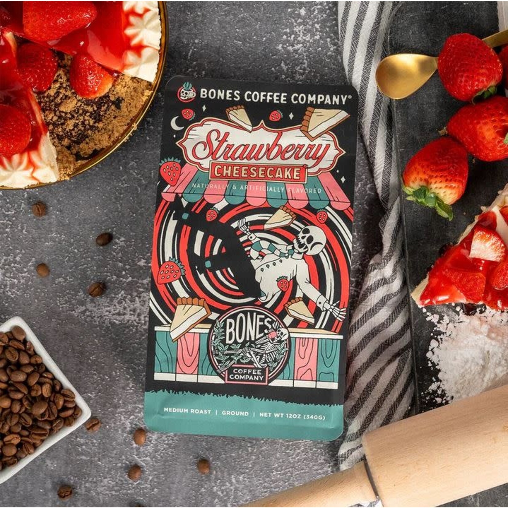 Bones Coffee Bones Coffee: Strawberry Cheesecake 12 oz Ground Coffee