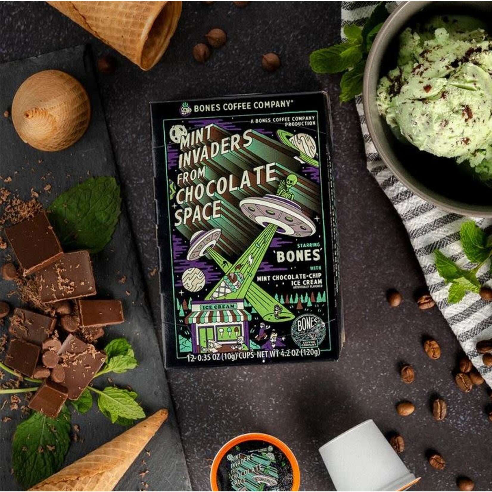 Bones Coffee: Mint Invaders Bones Cups 12ct