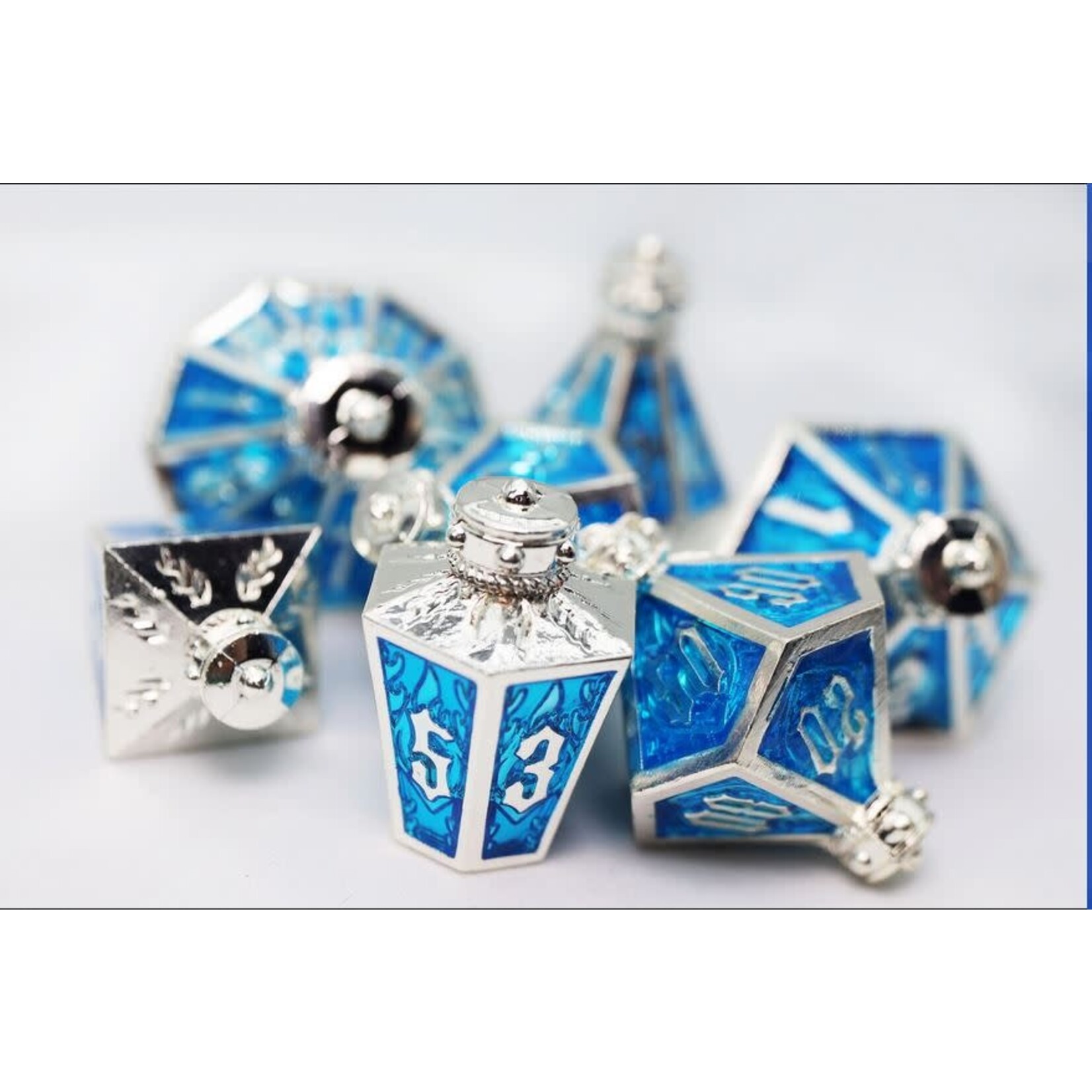 Foam Brain Metal Dice: Moonlit Lantern - Silvered Frostfire | RPG Dice Set