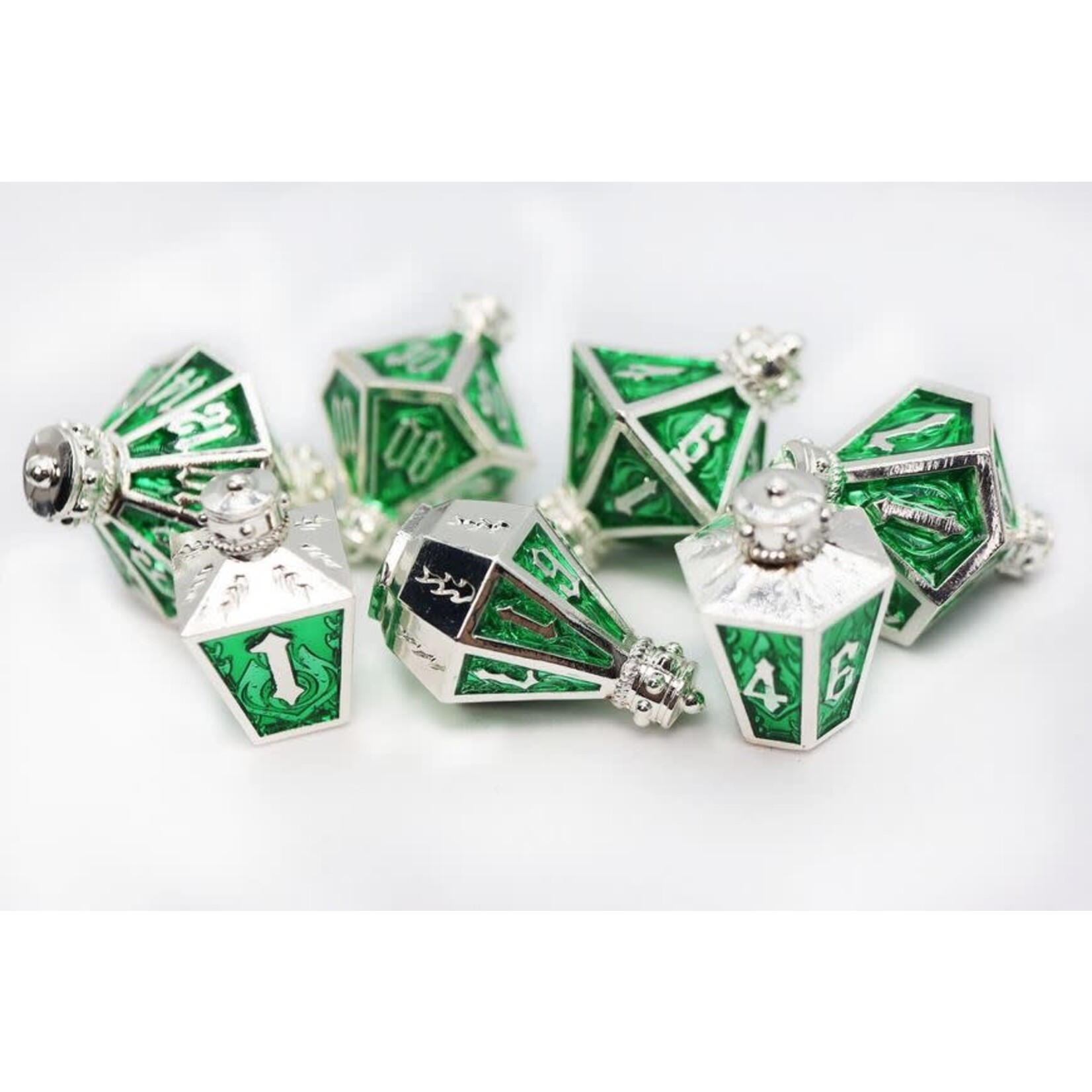 Foam Brain Metal Dice: Moonlit Lantern - Silvered Acidfire | RPG Dice Set