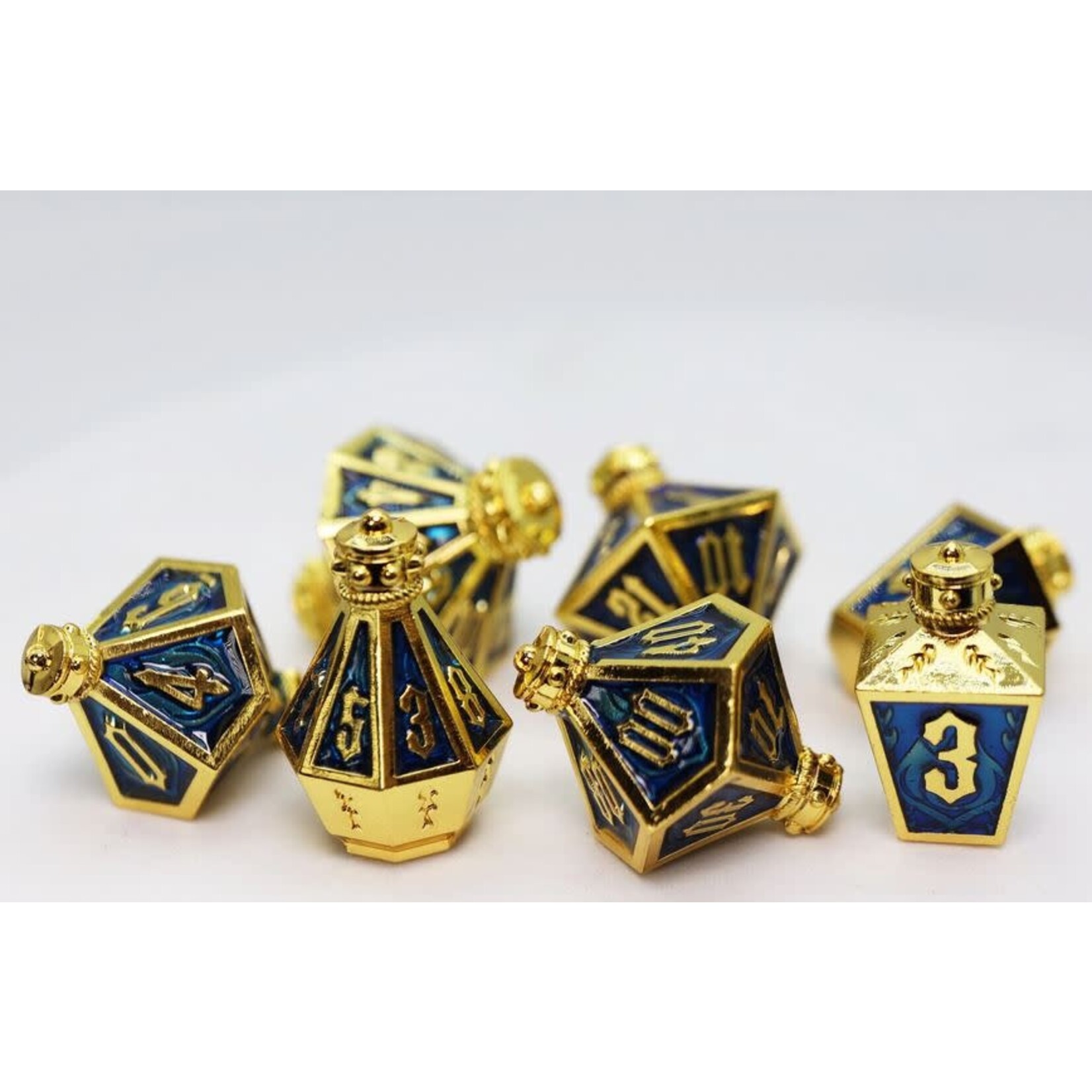 Foam Brain Metal Dice: Moonlit Lantern - Golden Pureflame | RPG Dice Set