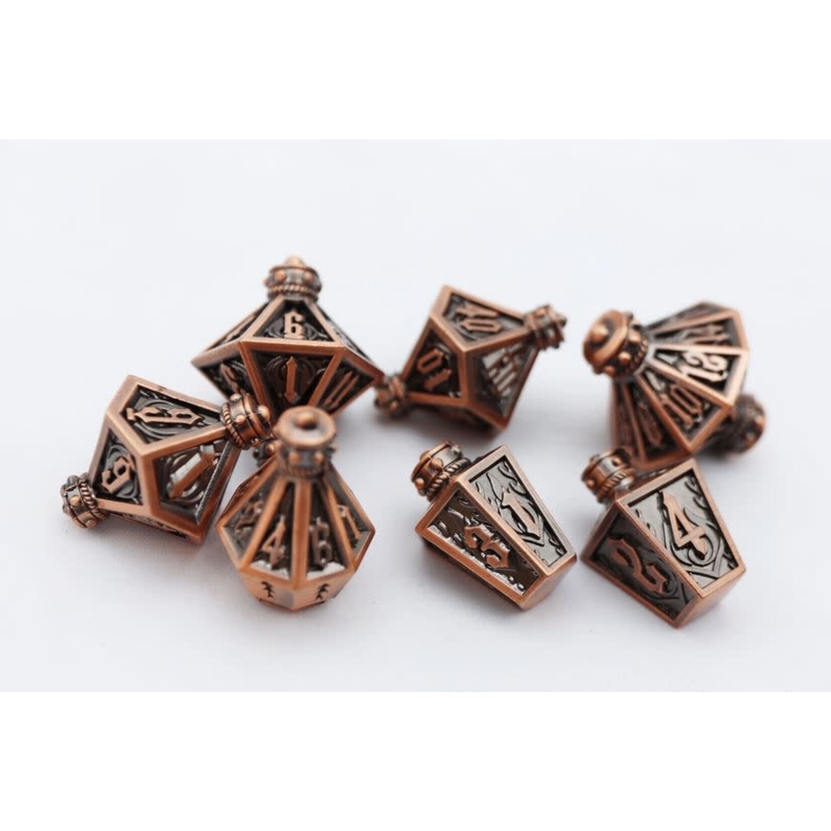 Foam Brain Metal Dice: Moonlit Lantern - Coppered Flames | RPG Dice Set