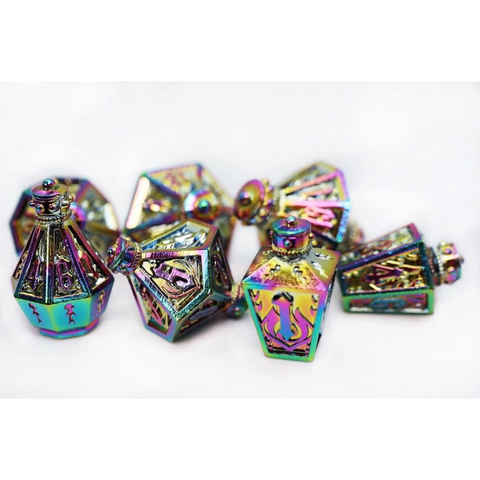 Foam Brain Metal Dice: Moonlit Lantern - Prismatic Flames | RPG Dice Set