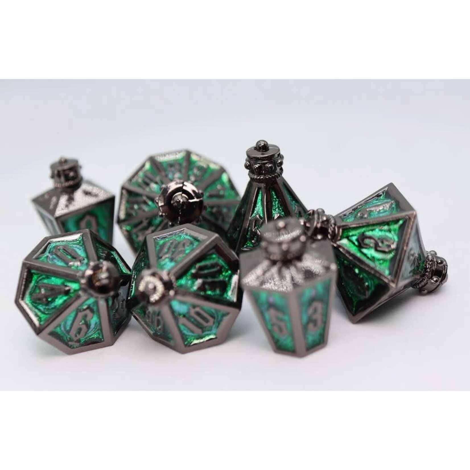 Foam Brain Metal Dice: Moonlit Lantern - Midnight Acidfire | RPG Dice Set