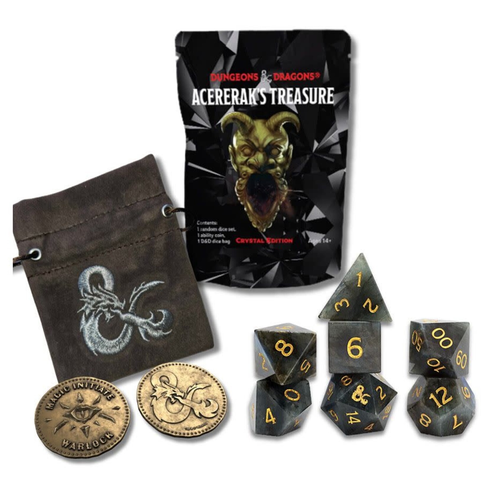 Acererak's Treasure: Crystal Edition Treasure Pack (Metal Coin, Dice Bag and Polyhedral Dice Set)