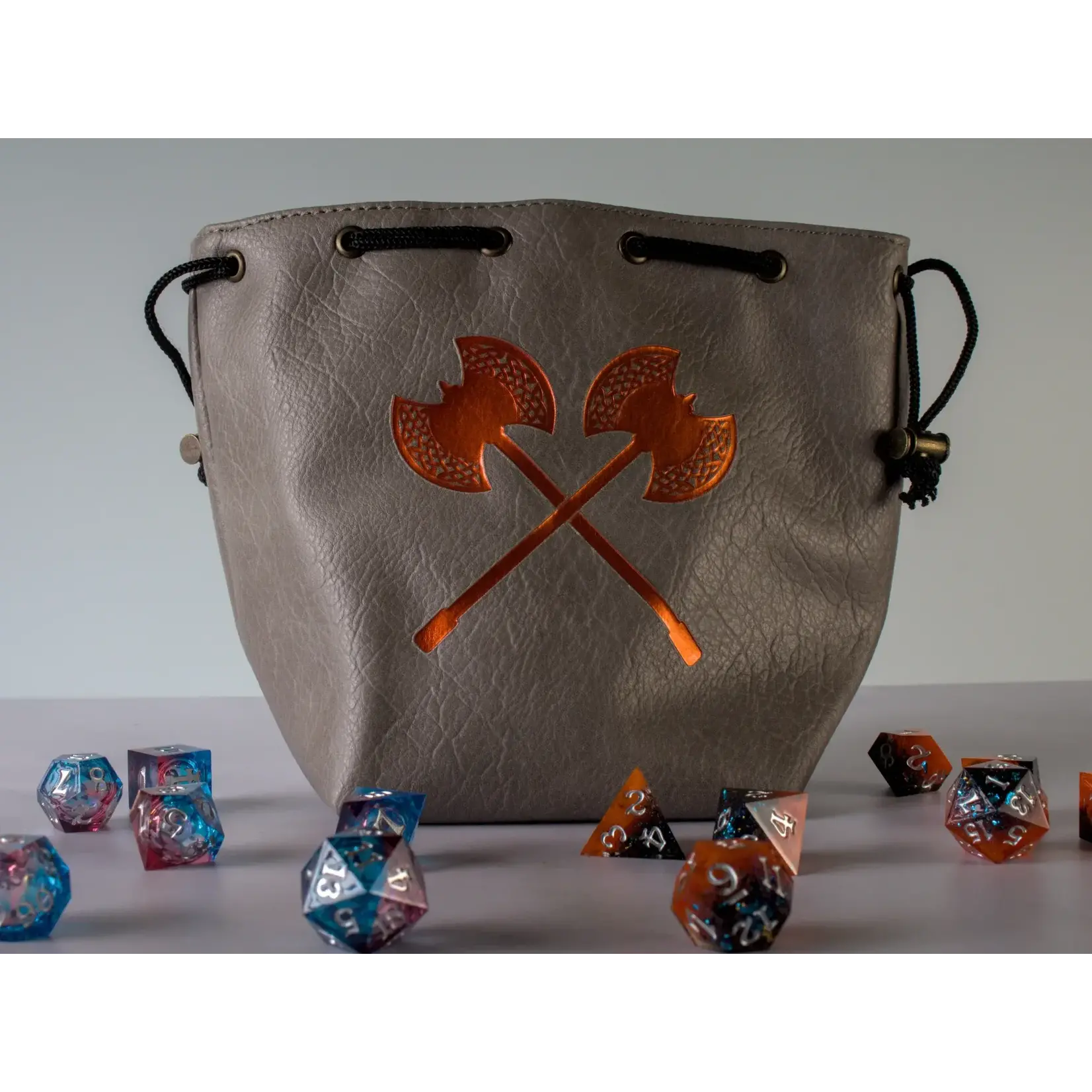 Dice Bag: Leather Lite Self-Standing Large Grey - Giant Axe