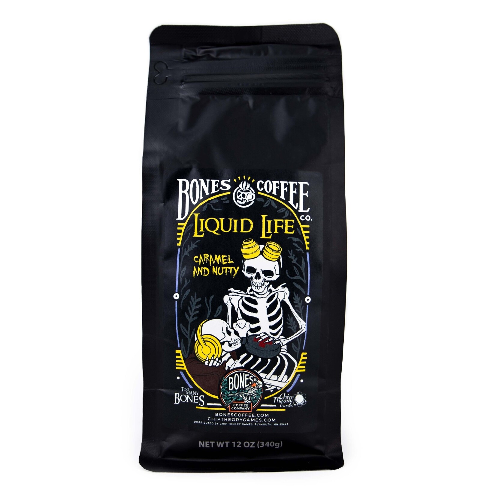 Bones Coffee Bones Coffee: Too Many Bones - Liquid Life 12 oz Whole Bean (Includes One Mystery Chip + Card)