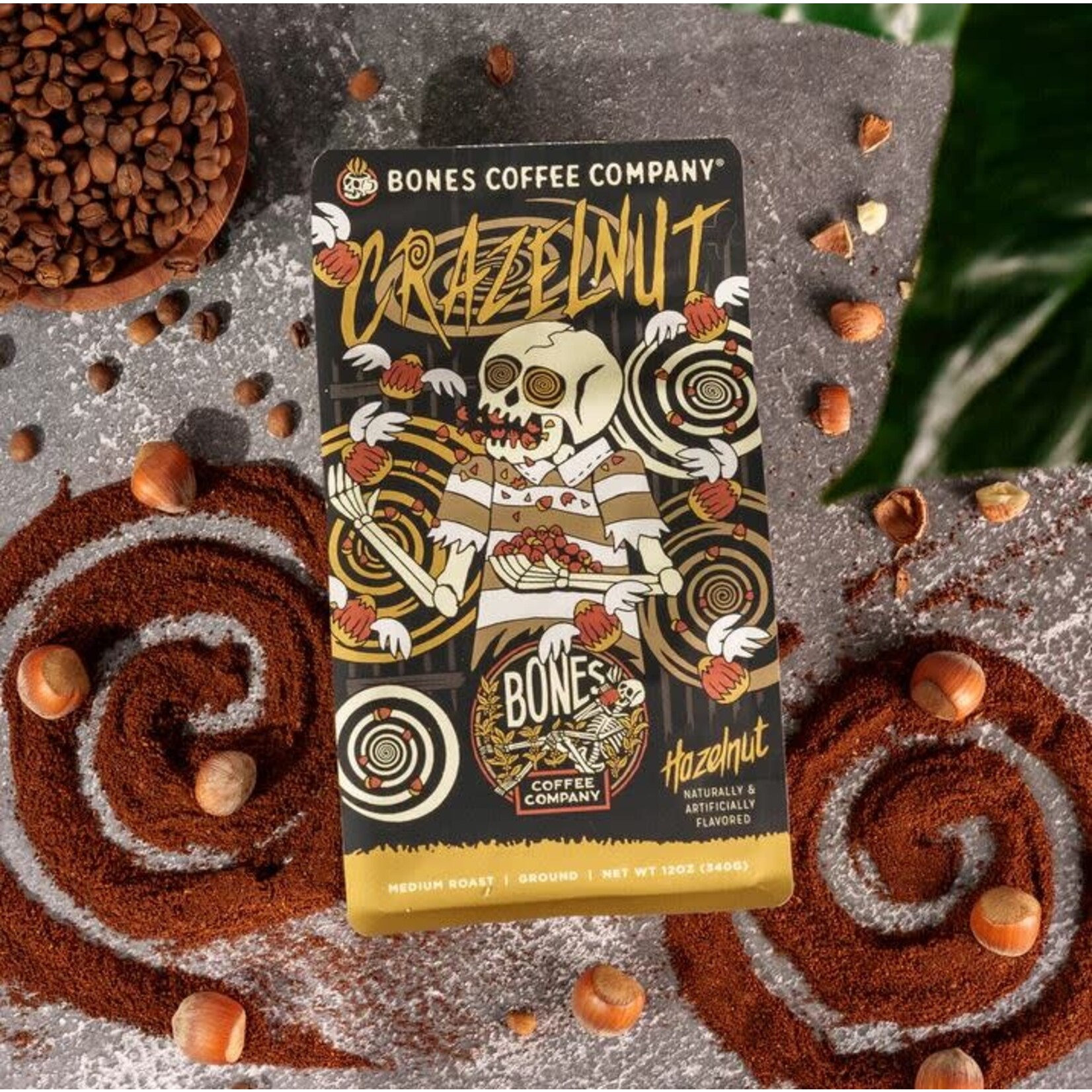 Bones Coffee: Crazelnut 12oz Ground Coffee