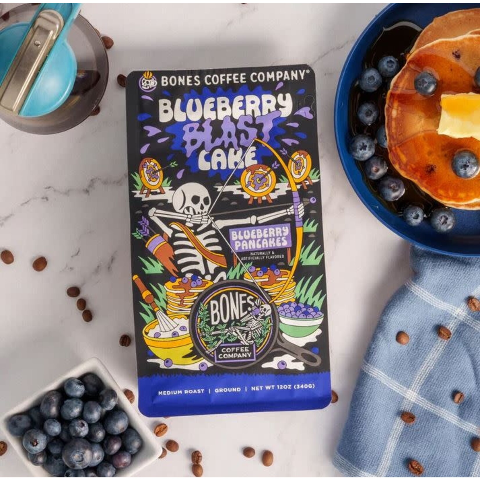 Bones Coffee Bones Coffee: Blueberry Blast Cake 12 oz Ground Coffee