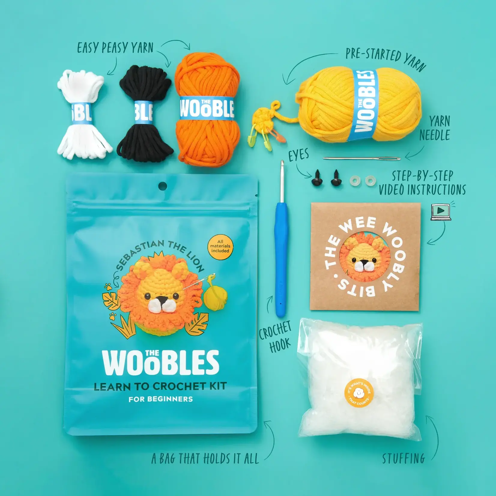 Woobles: Sebastian the Lion Beginner Crochet Kit