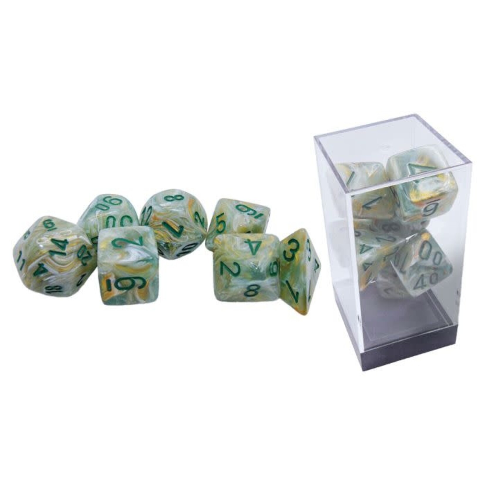 7-Set Mega Hedrals: Marble Green/Dark Green Polyhedral Dice Set