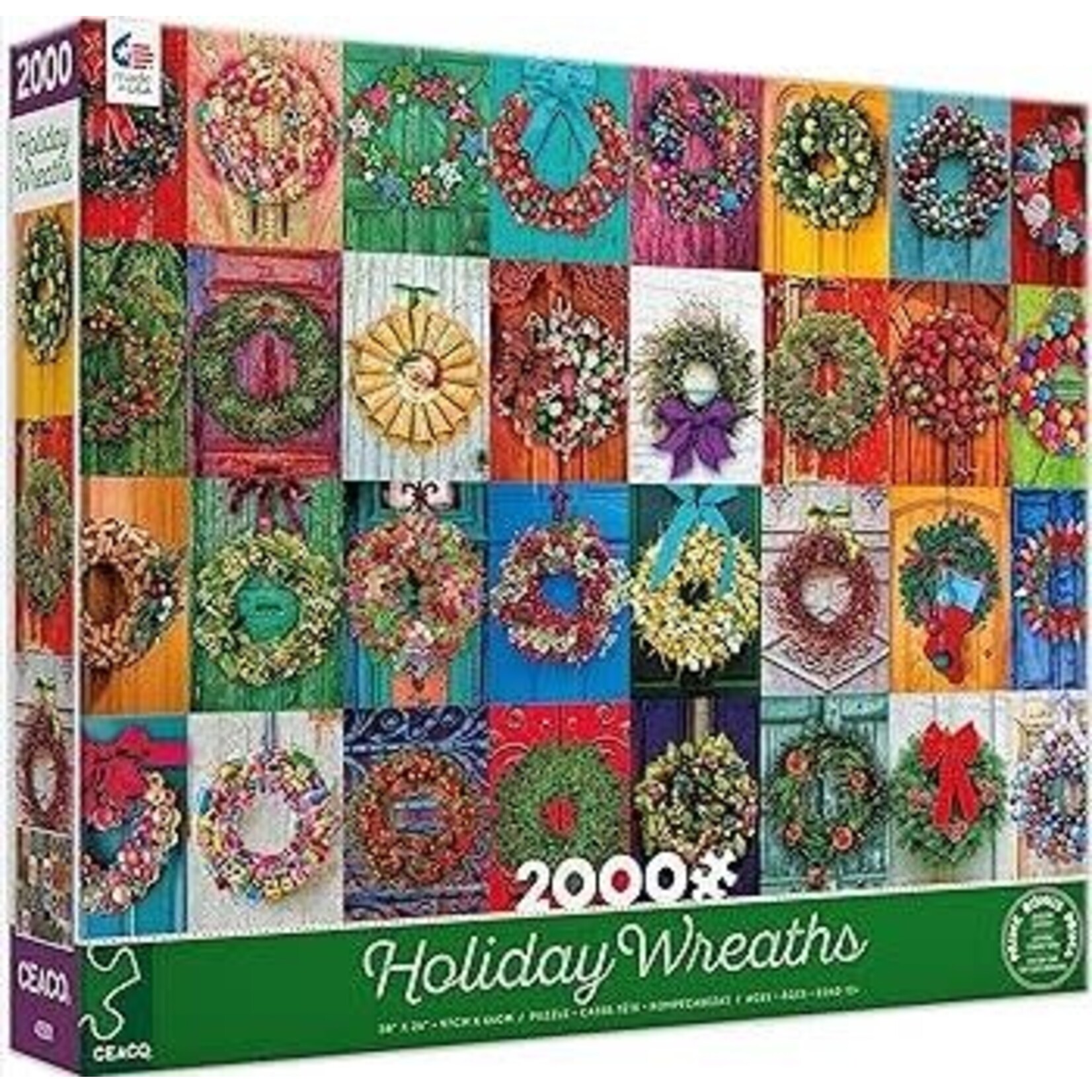 #19322 Holiday Wreaths 2000 Piece Puzzle Dragon Cache Used Game