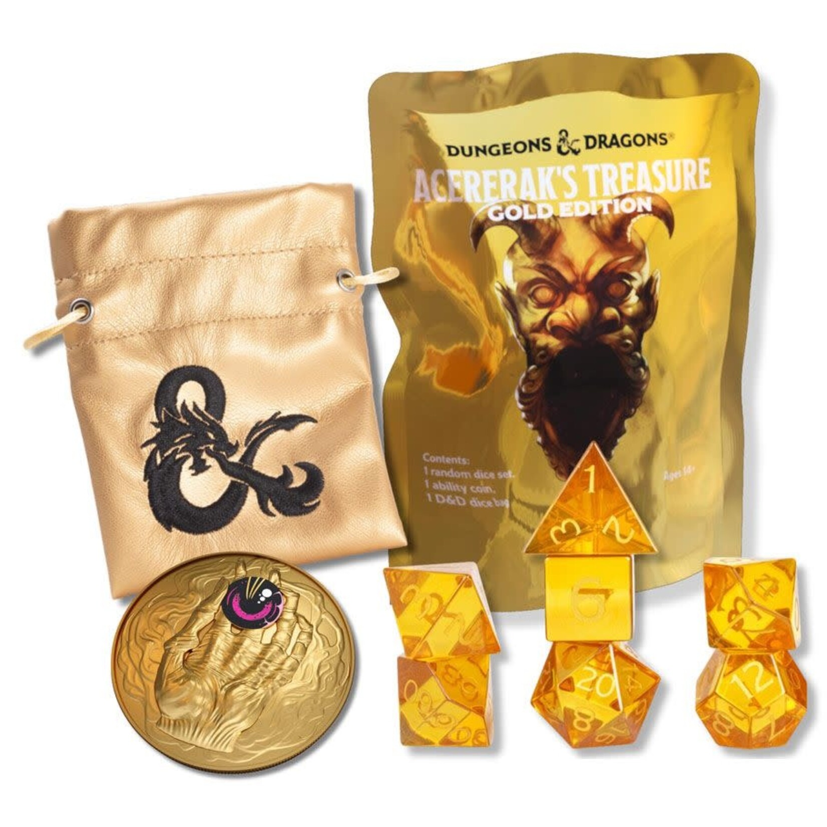 Acererak's Treasure: Gold Edition Treasure Pack (Metal Coin, Dice Bag and Polyhedral Dice Set)