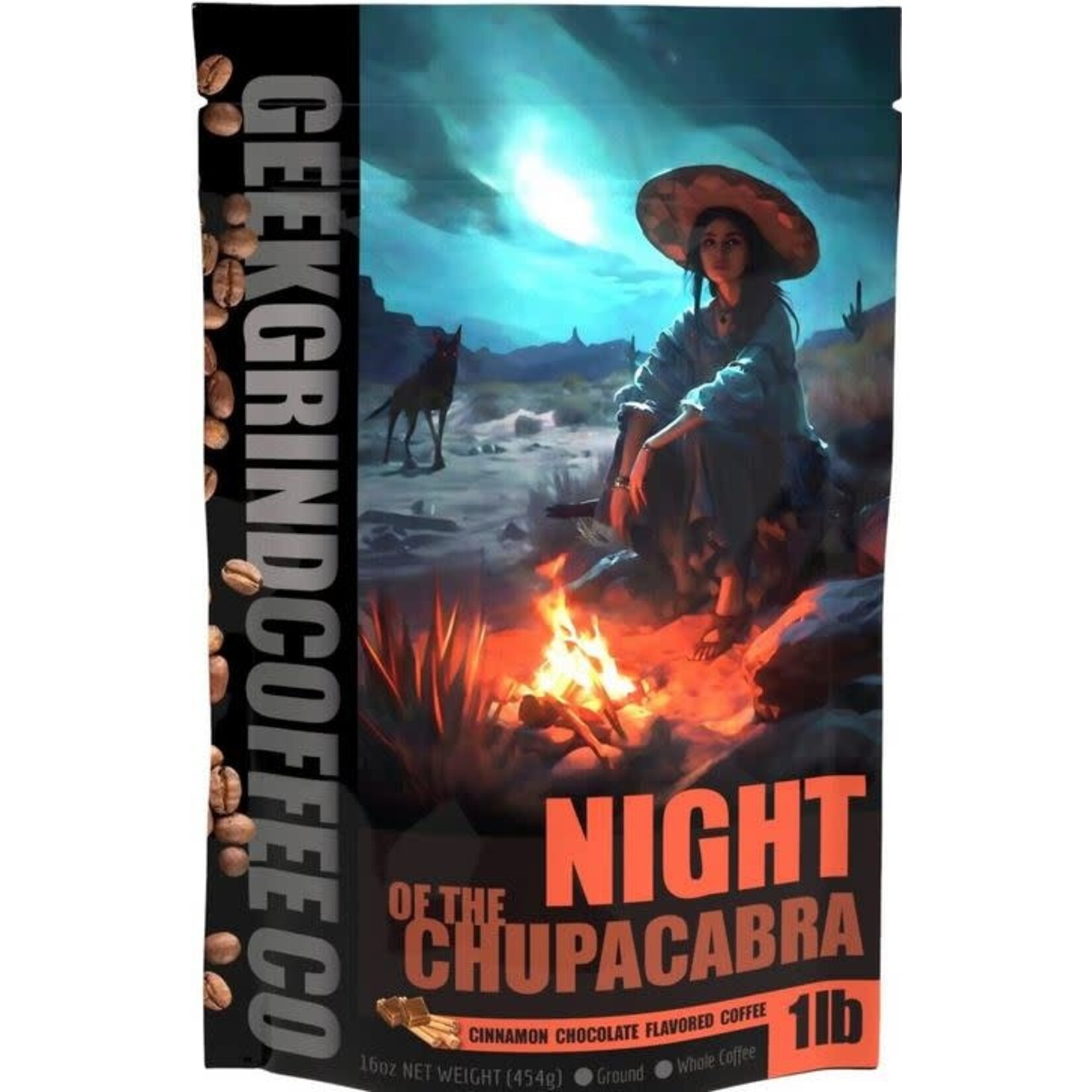 Coffee: Night of the Chupacabra - Cinnamon Chocolate Coffee - Ground Coffee 1/2 lb - Geek Grind