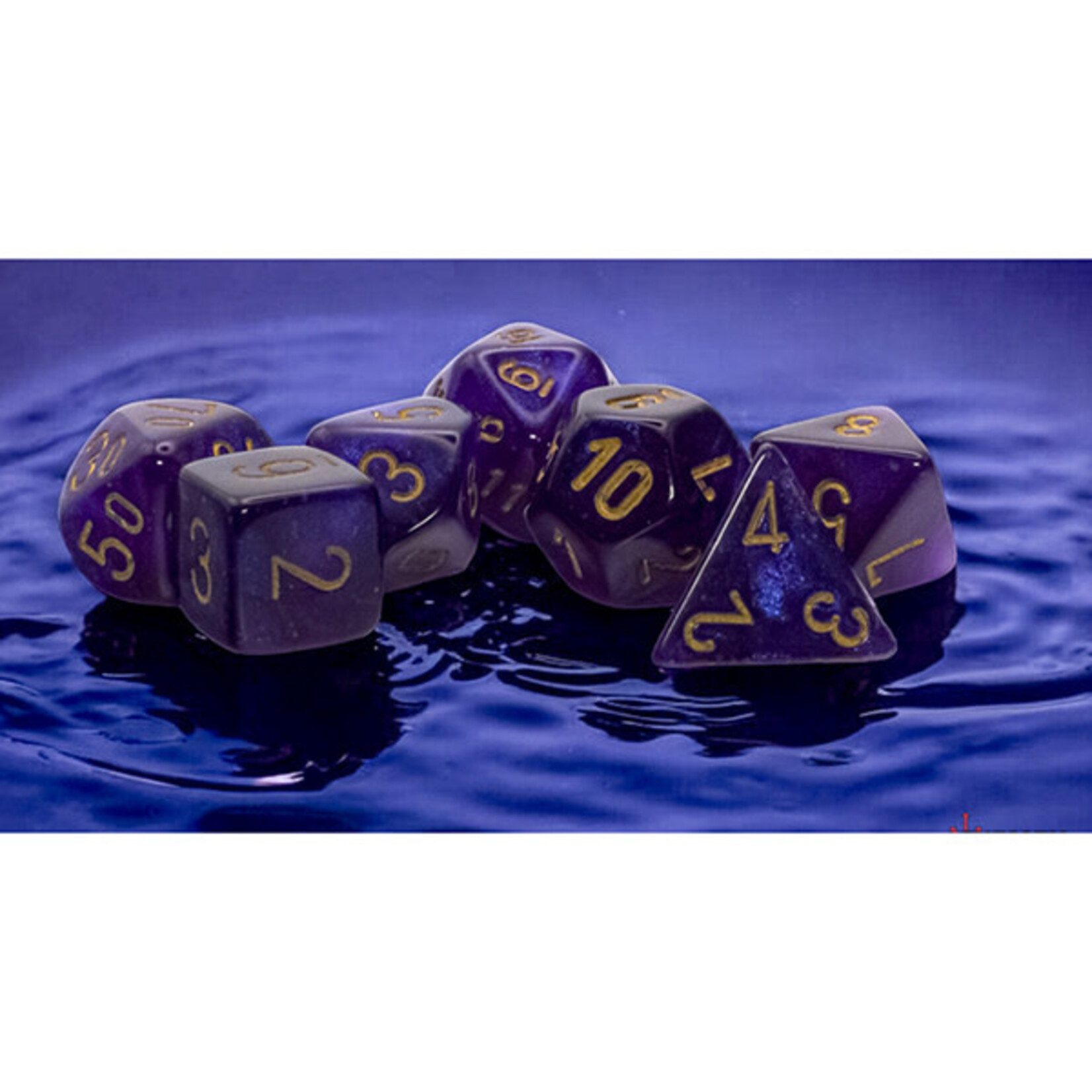 7-Set Mega Hedrals: Borealis Luminary: Royal Purple/Gold Polyhedral Dice Set