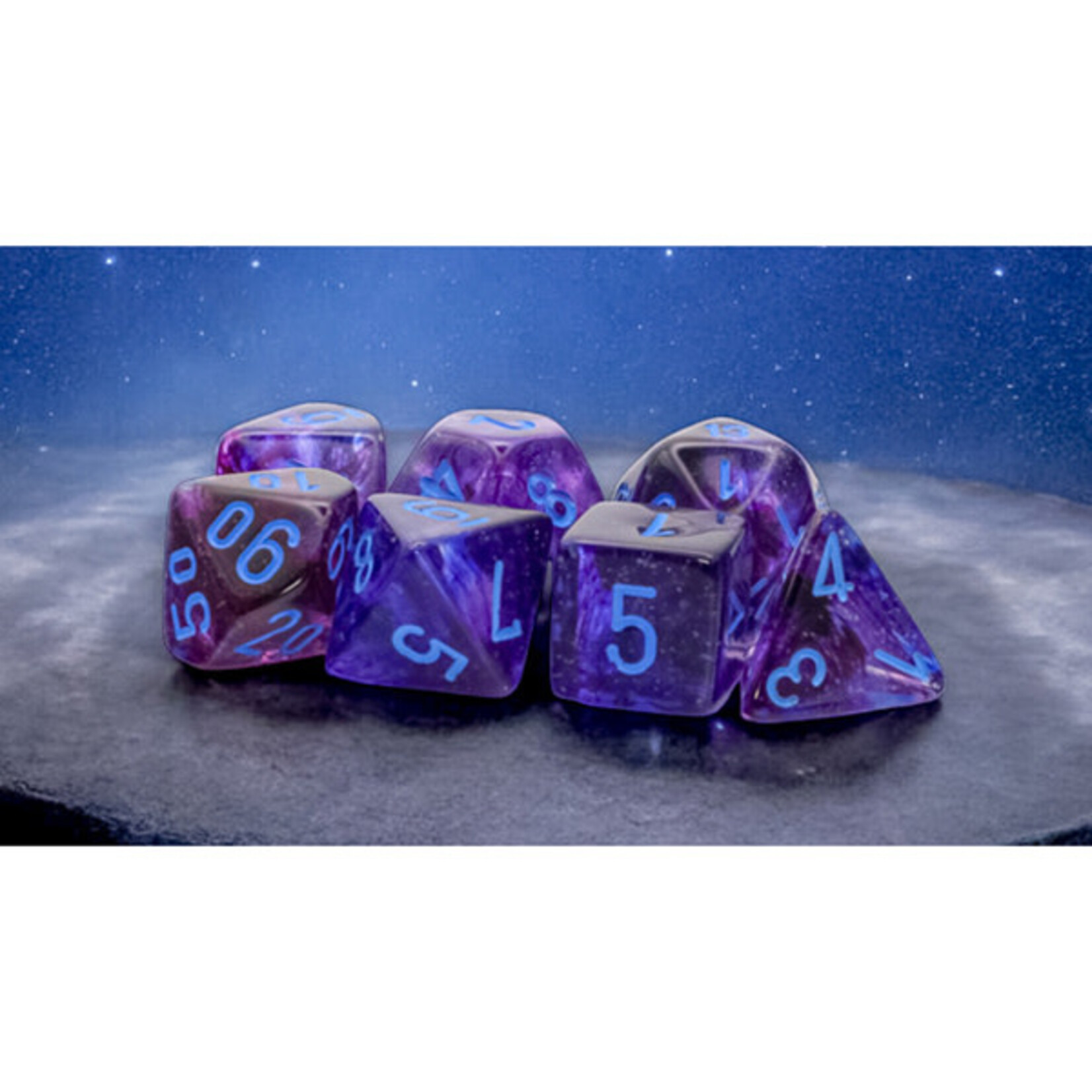 7-Set Mega Hedrals: Nebula Luminary: Nocturnal/Blue Polyhedral Dice Set