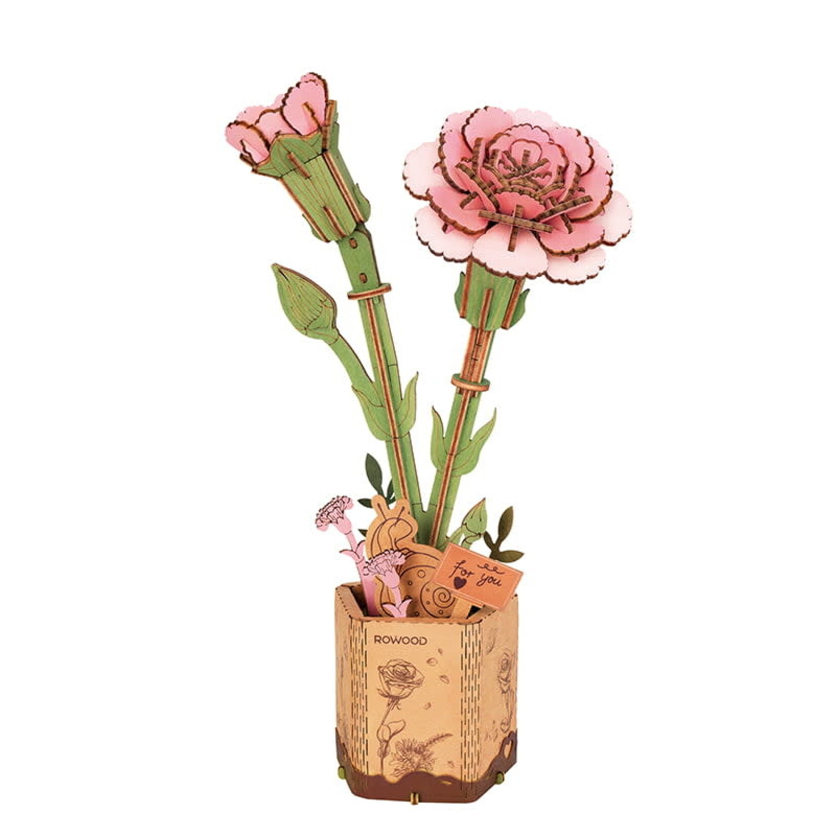 Robotime Bloom Craft: Wooden Pink Carnation Kit