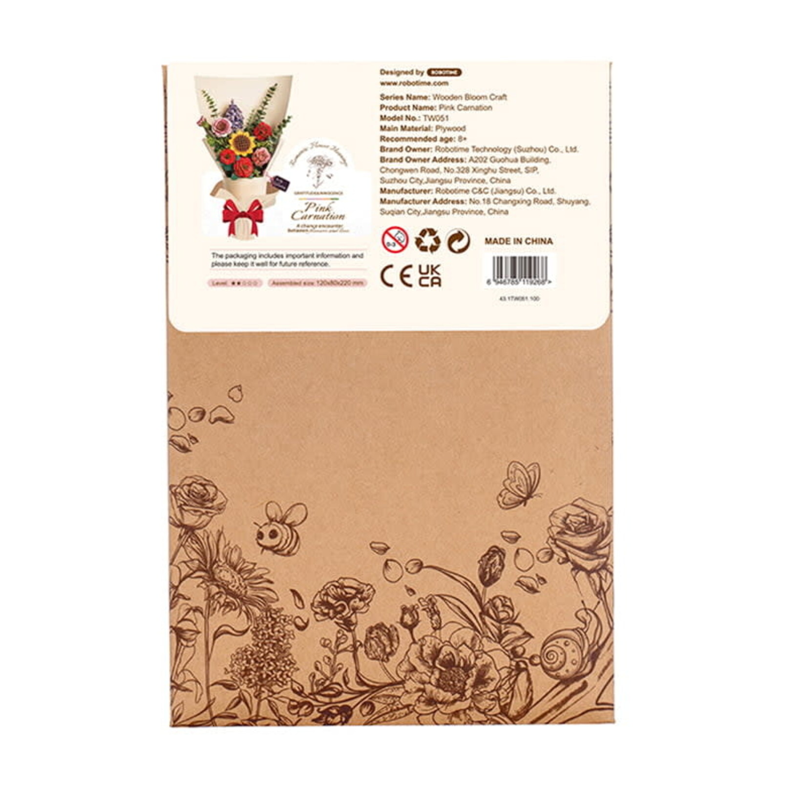 Robotime Bloom Craft: Wooden Pink Carnation Kit