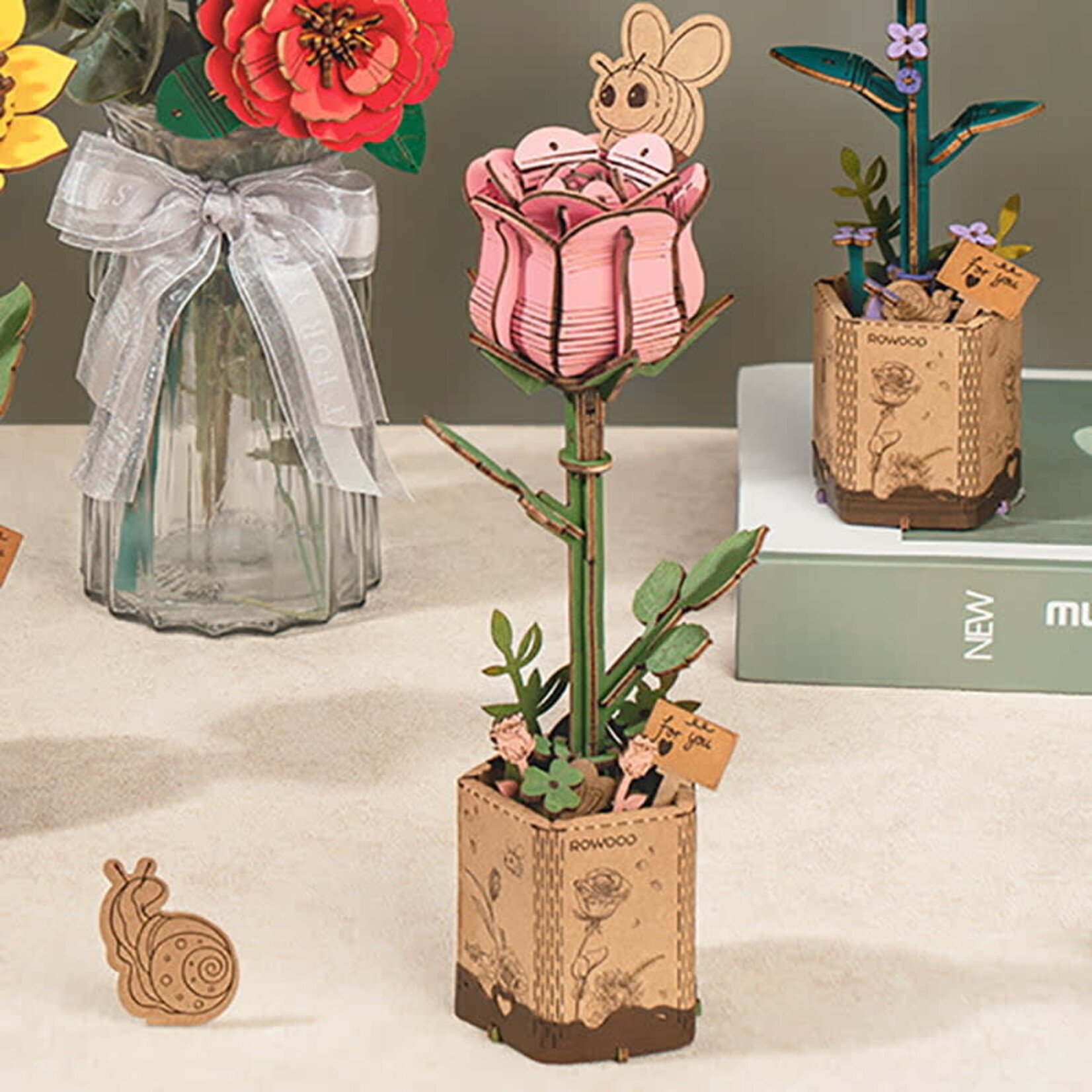 Wooden Flower Kit - Pink Rose - Bloom Craft